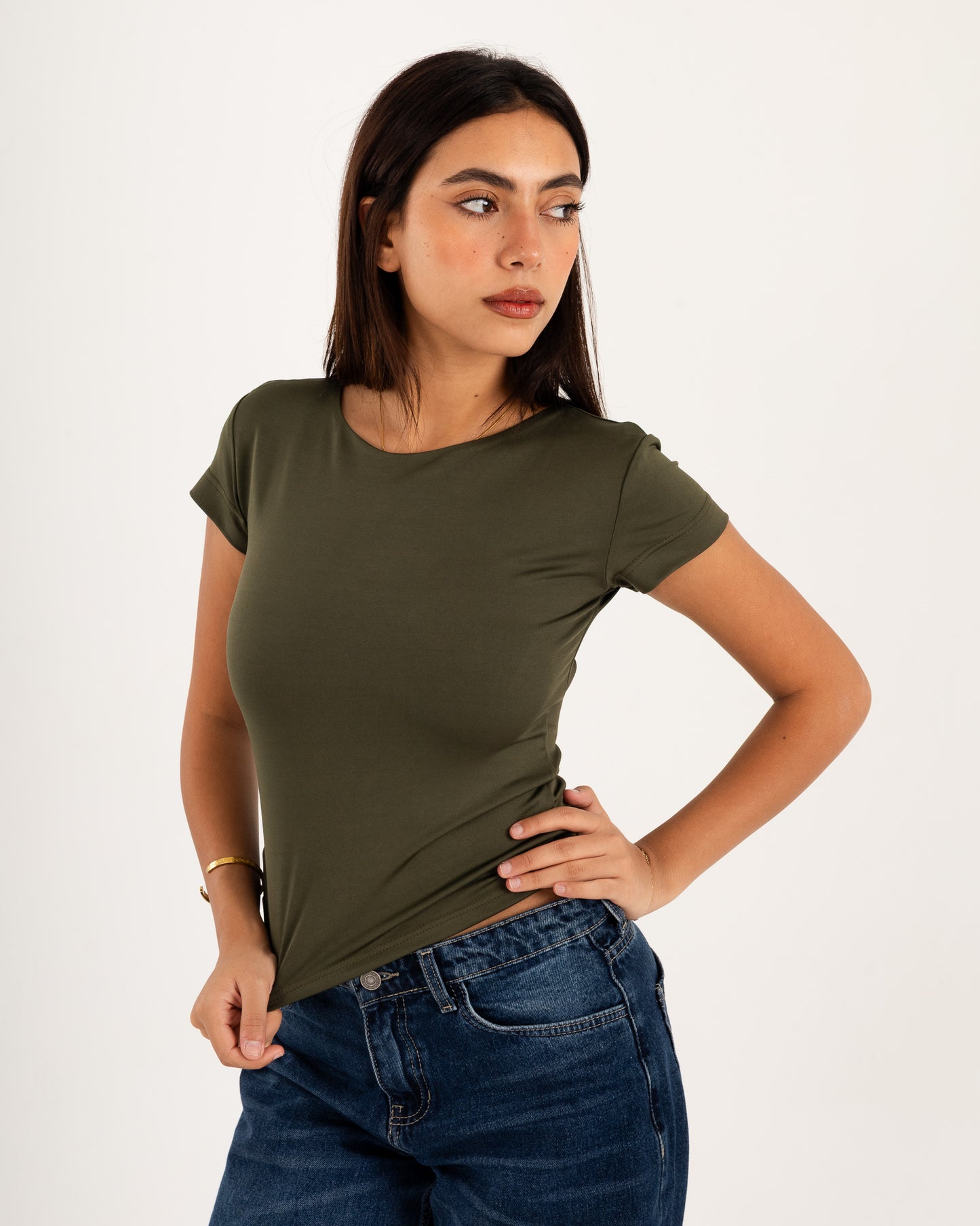 Basic Crew Neck Top - Short Sleeve - Double Layers.