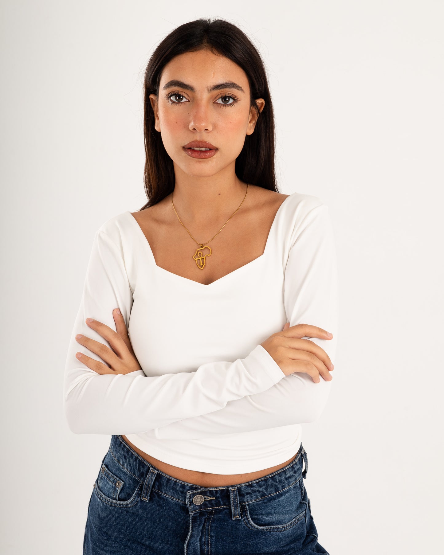 Square V-Neck  Long Sleeve top.