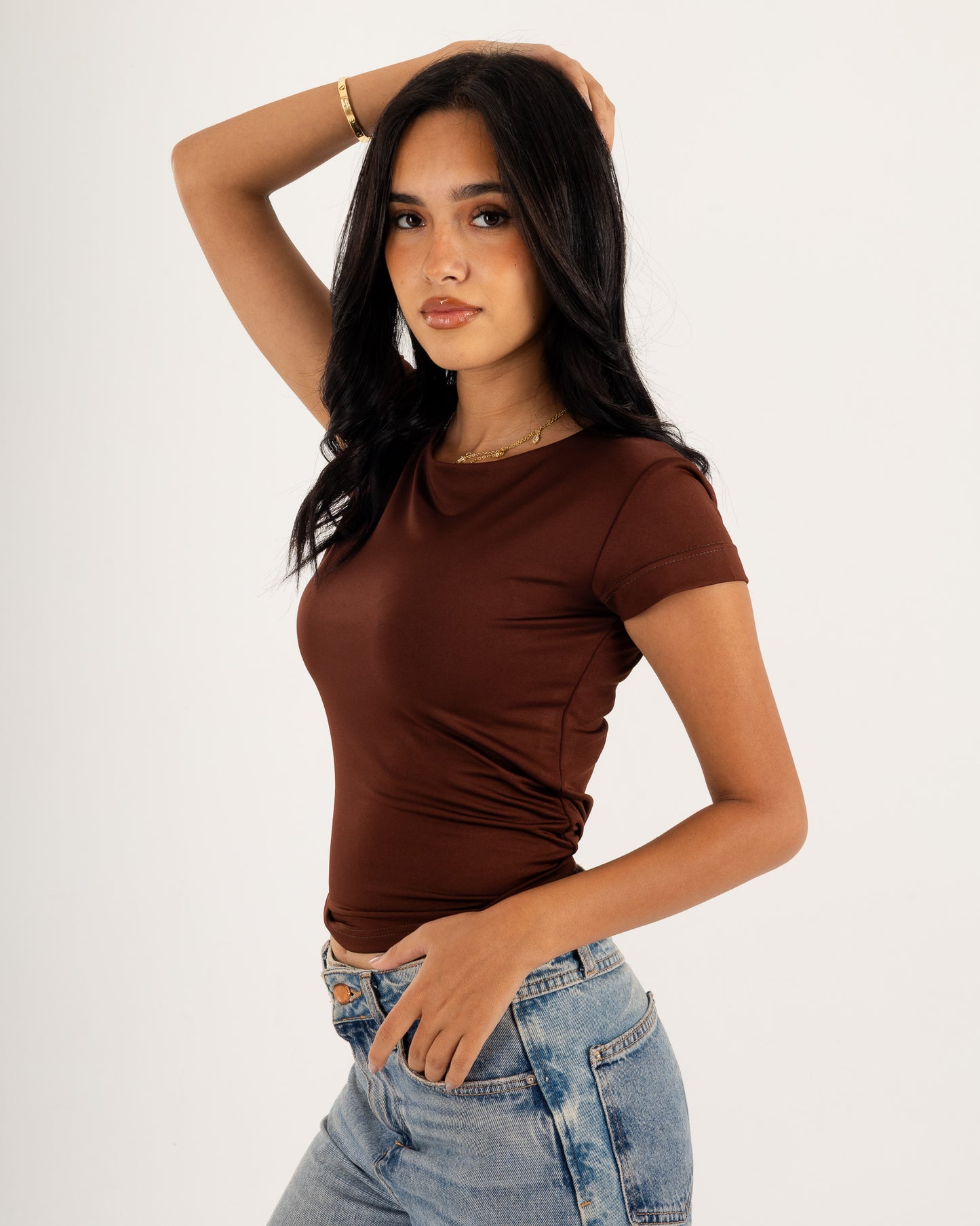 Basic Crew Neck Top - Short Sleeve - Double Layers.