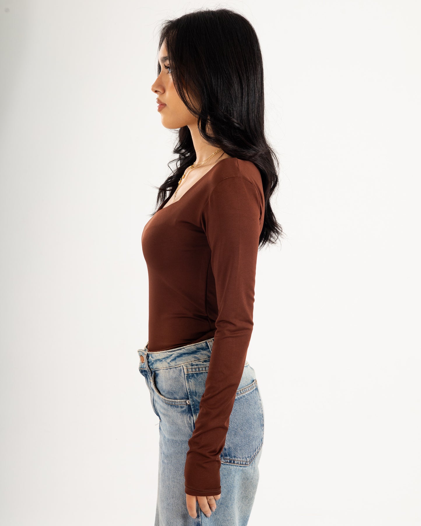 Square V-Neck  Long Sleeve top.