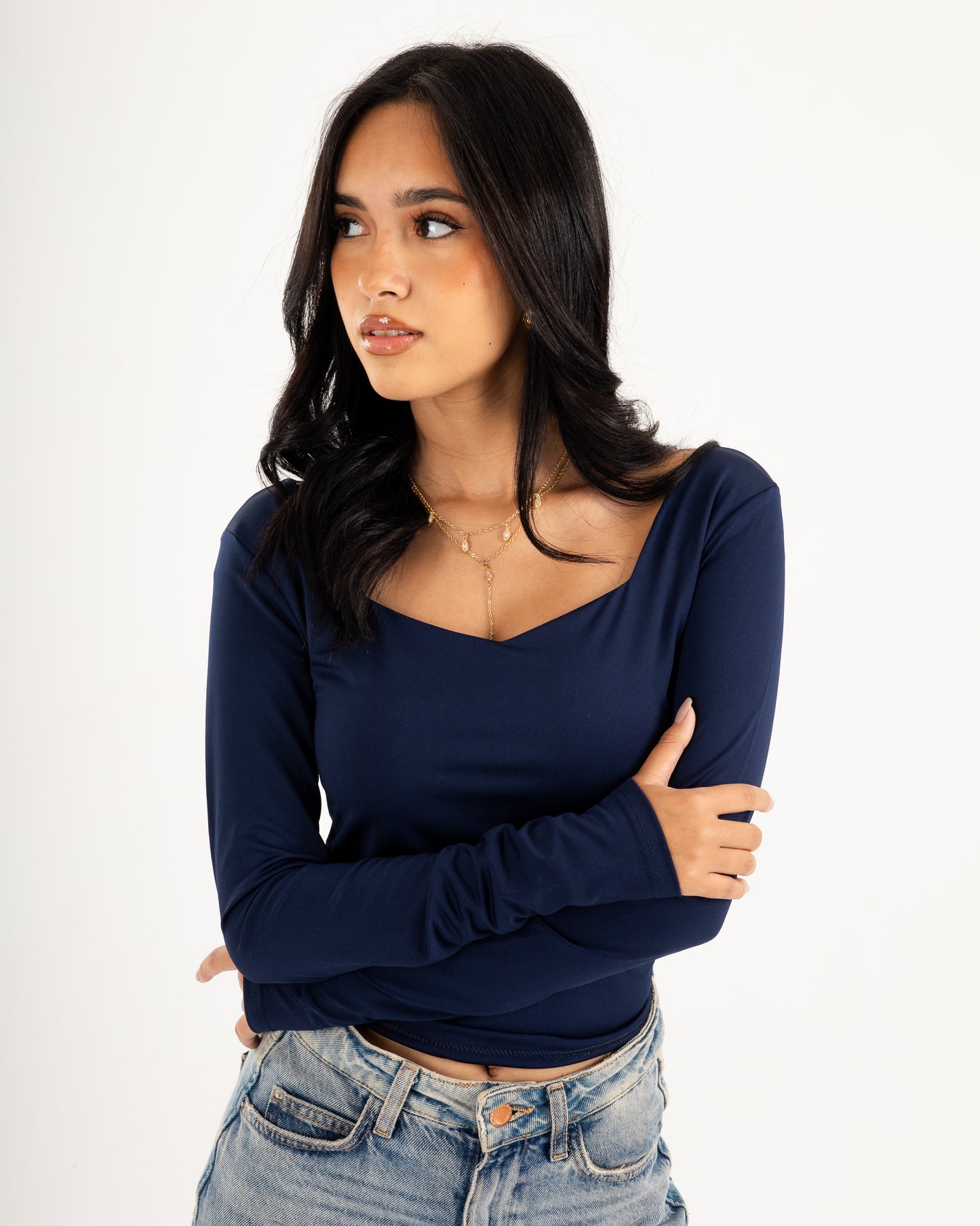 Square V-Neck  Long Sleeve top.