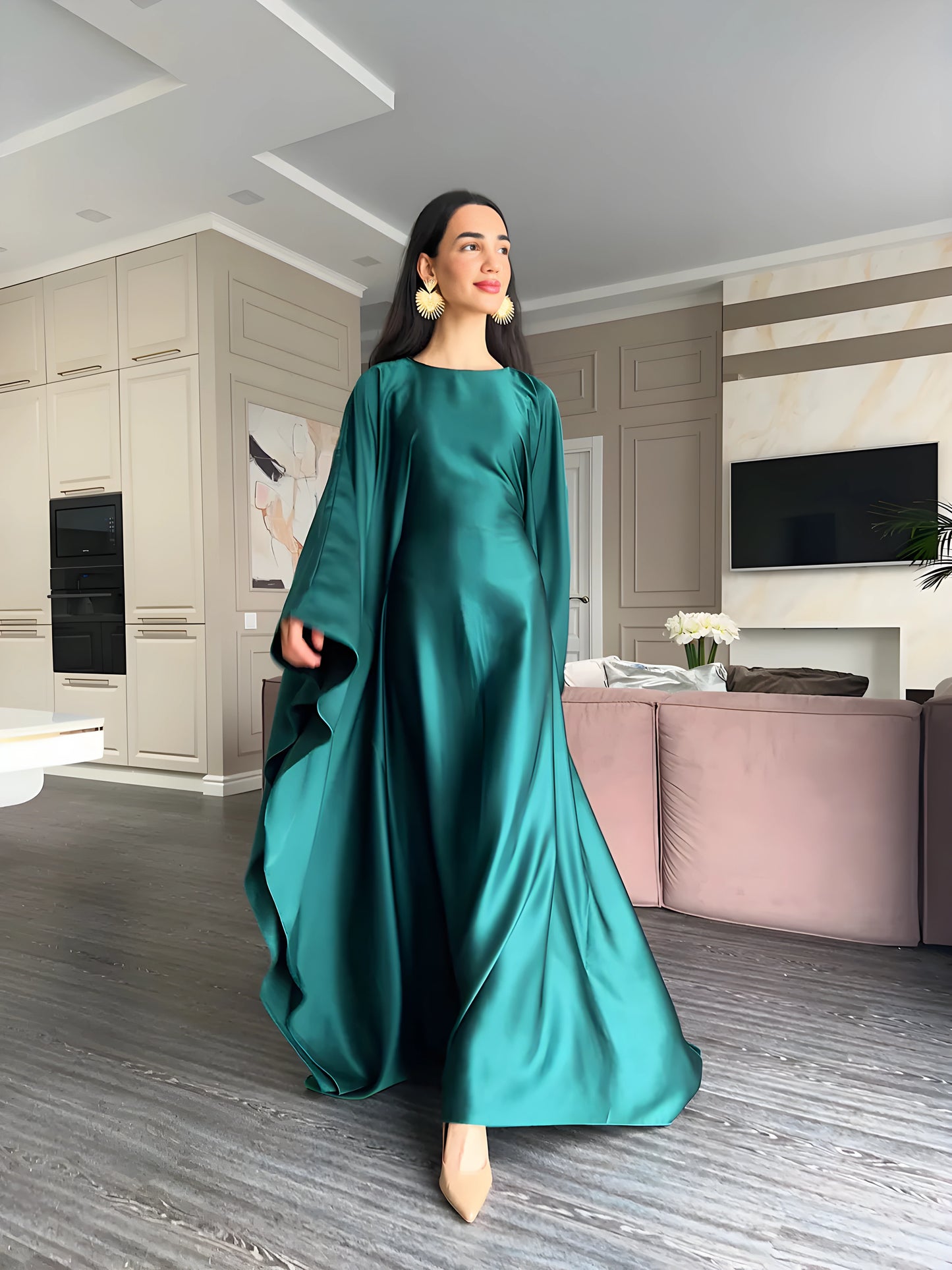 wide satin dress