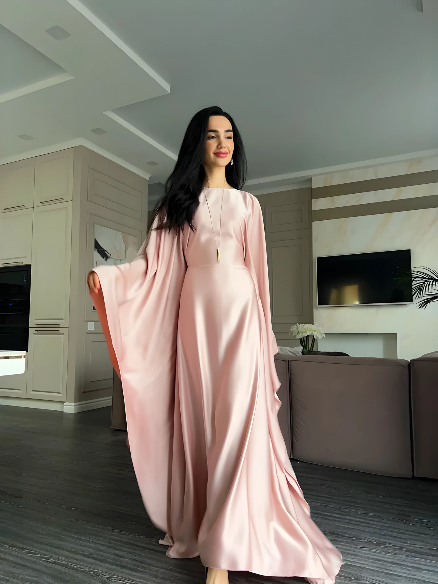 wide satin dress