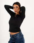 Zipper Long Sleeve Top - Slit Cuff - Double Layers.