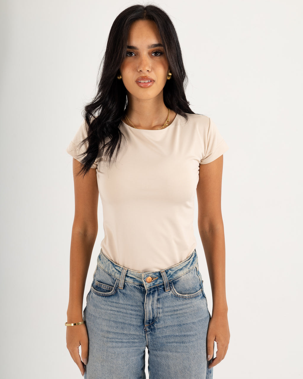 Basic Crew Neck Top - Short Sleeve - Double Layers.