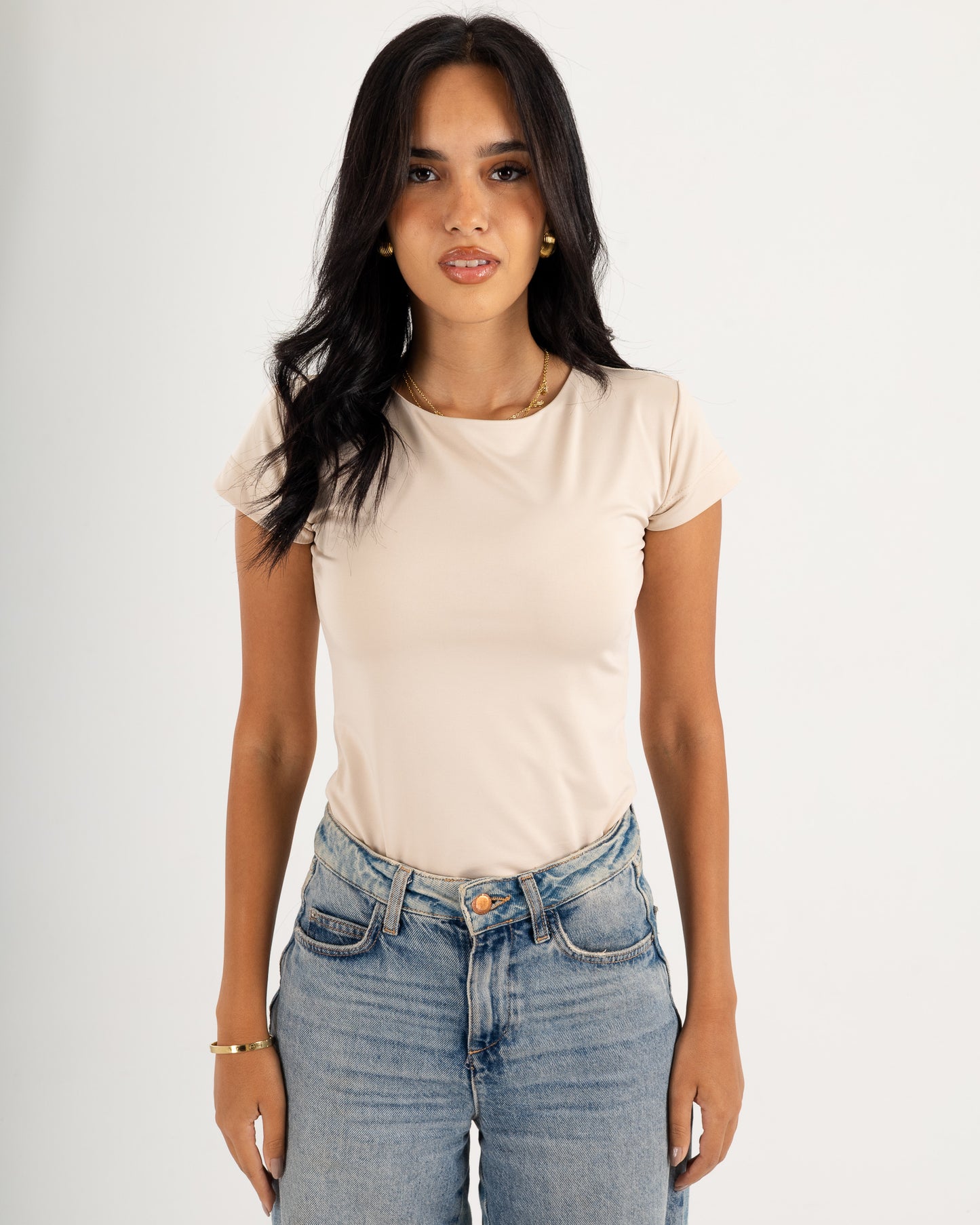 Basic Crew Neck Top - Short Sleeve - Double Layers.