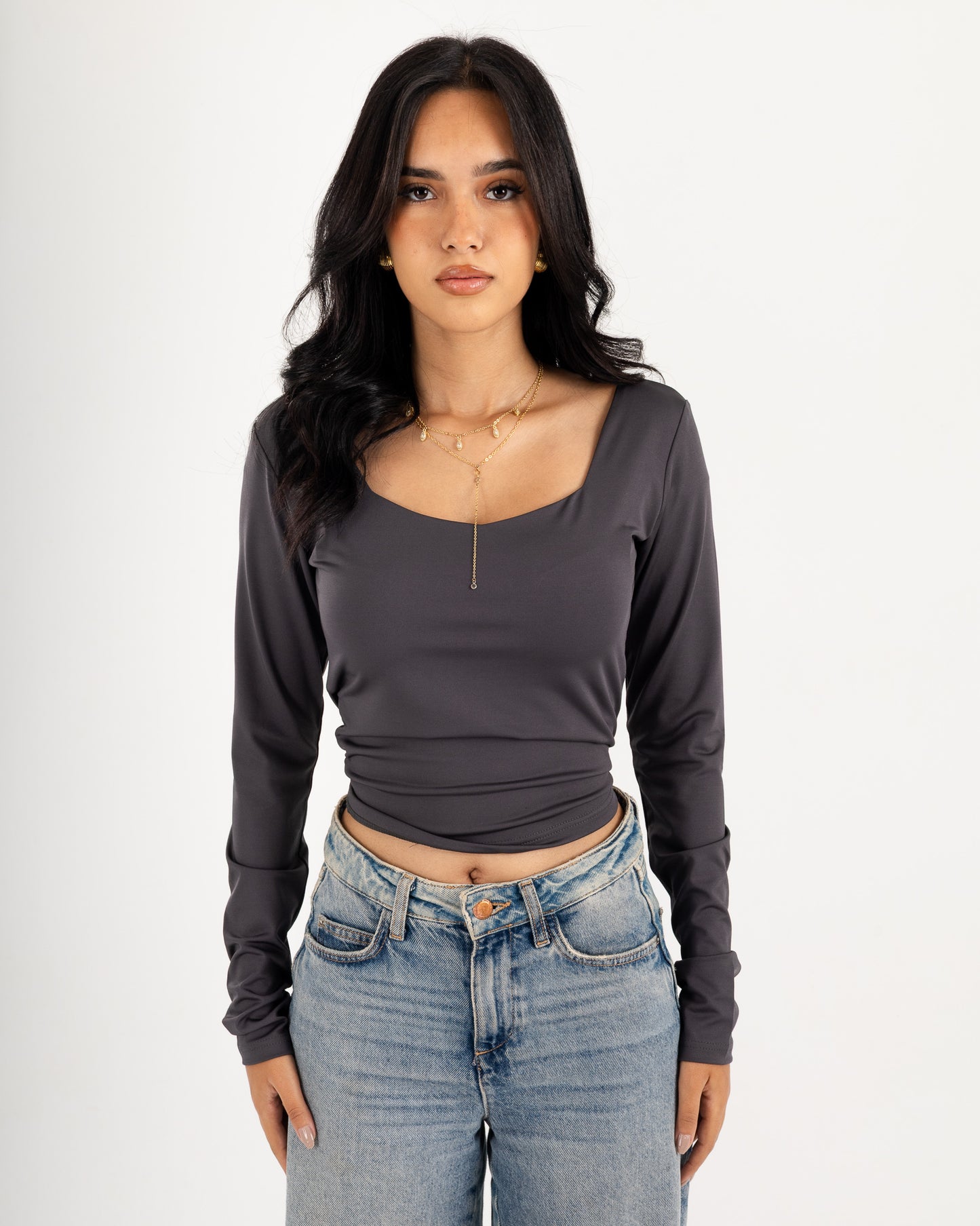 Square V-Neck  Long Sleeve top.