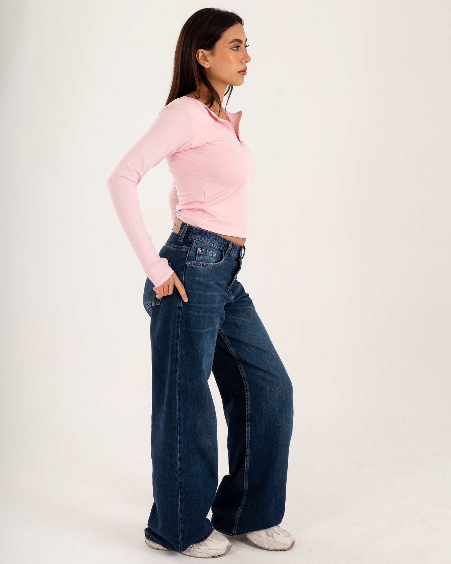 Zipper Long Sleeve Top - Slit Cuff - Double Layers.