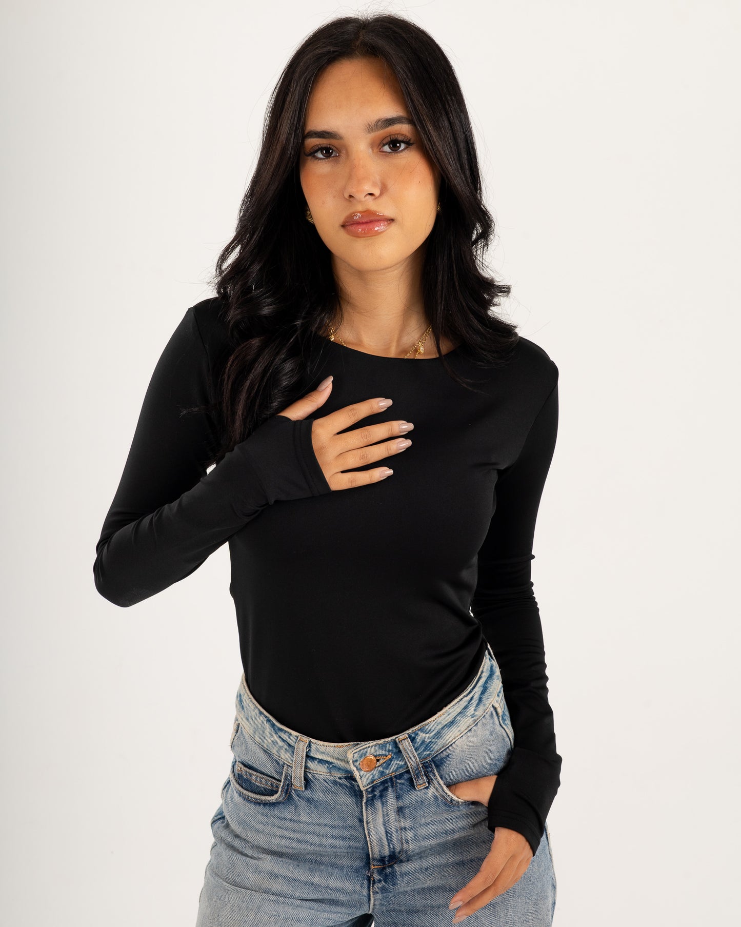 Basic Long Sleeve Top - Slit Cuff - Double Layers.