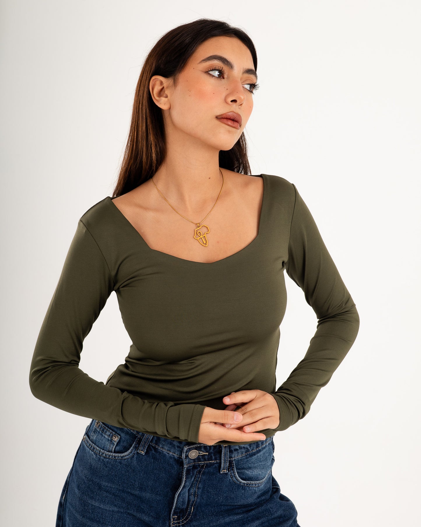 Square V-Neck  Long Sleeve top.