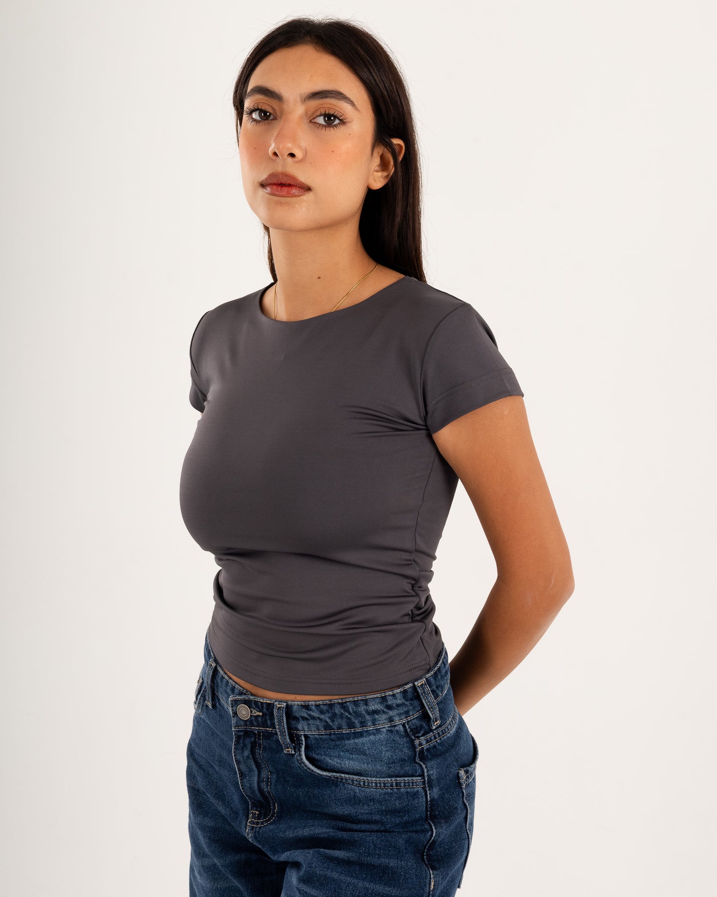 Basic Crew Neck Top - Short Sleeve - Double Layers.