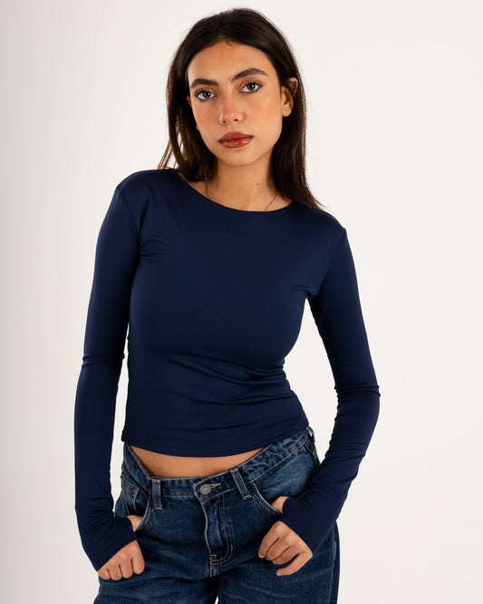 Basic Long Sleeve Top - Slit Cuff - Double Layers.