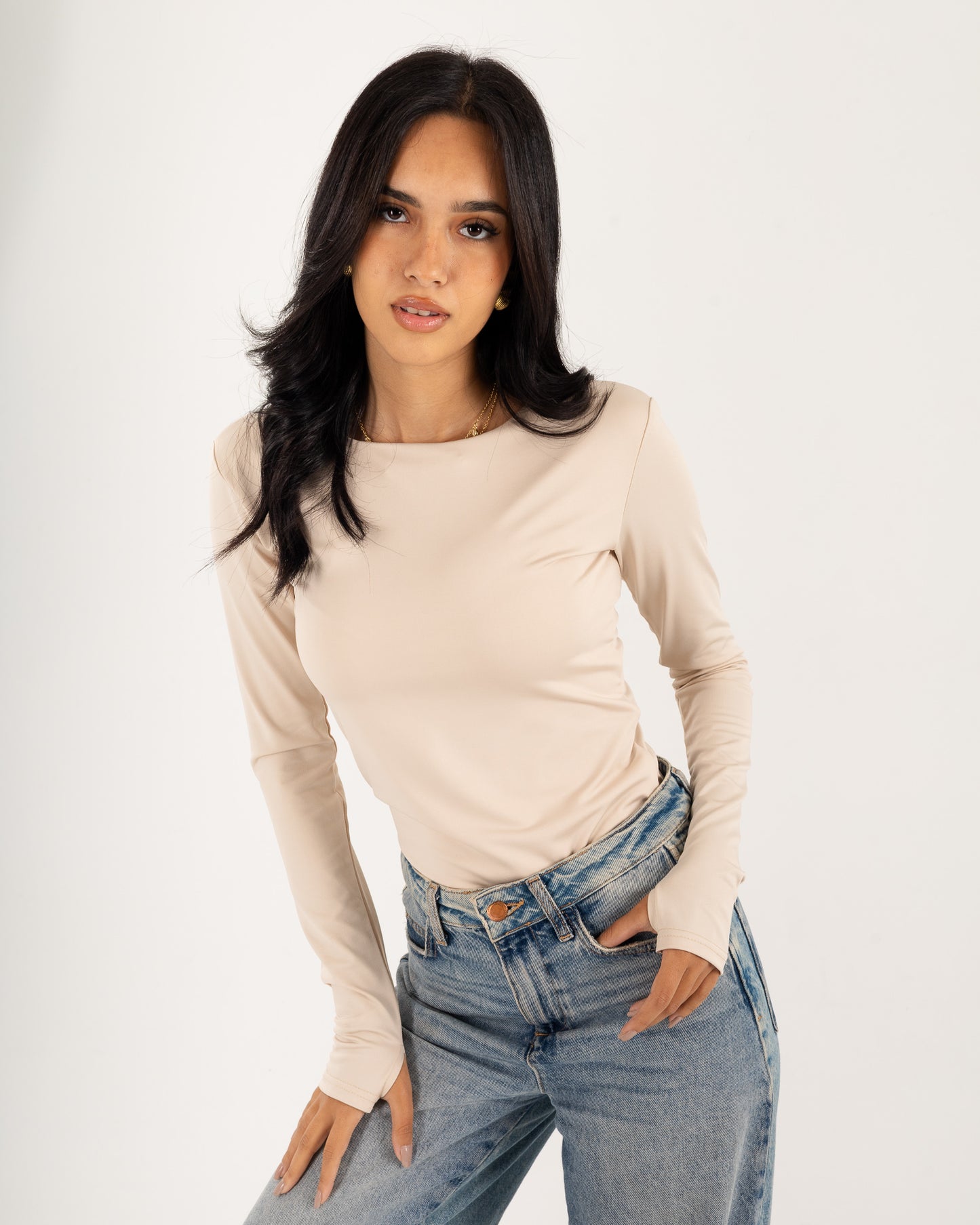 Basic Long Sleeve Top - Slit Cuff - Double Layers.