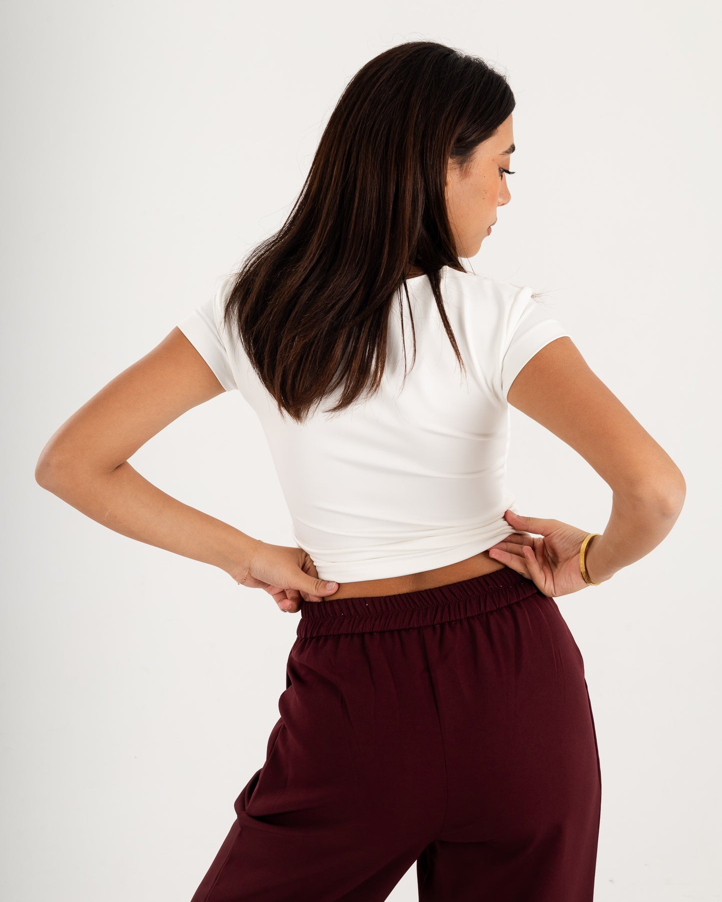 Basic Crew Neck Top - Short Sleeve - Double Layers.