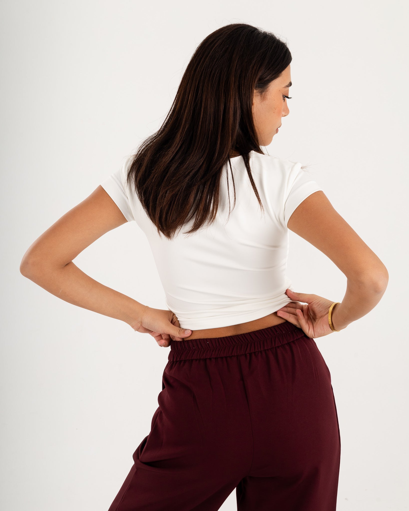 Basic Crew Neck Top - Short Sleeve - Double Layers.