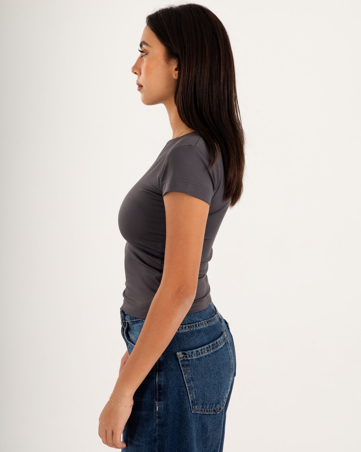 Basic Crew Neck Top - Short Sleeve - Double Layers.