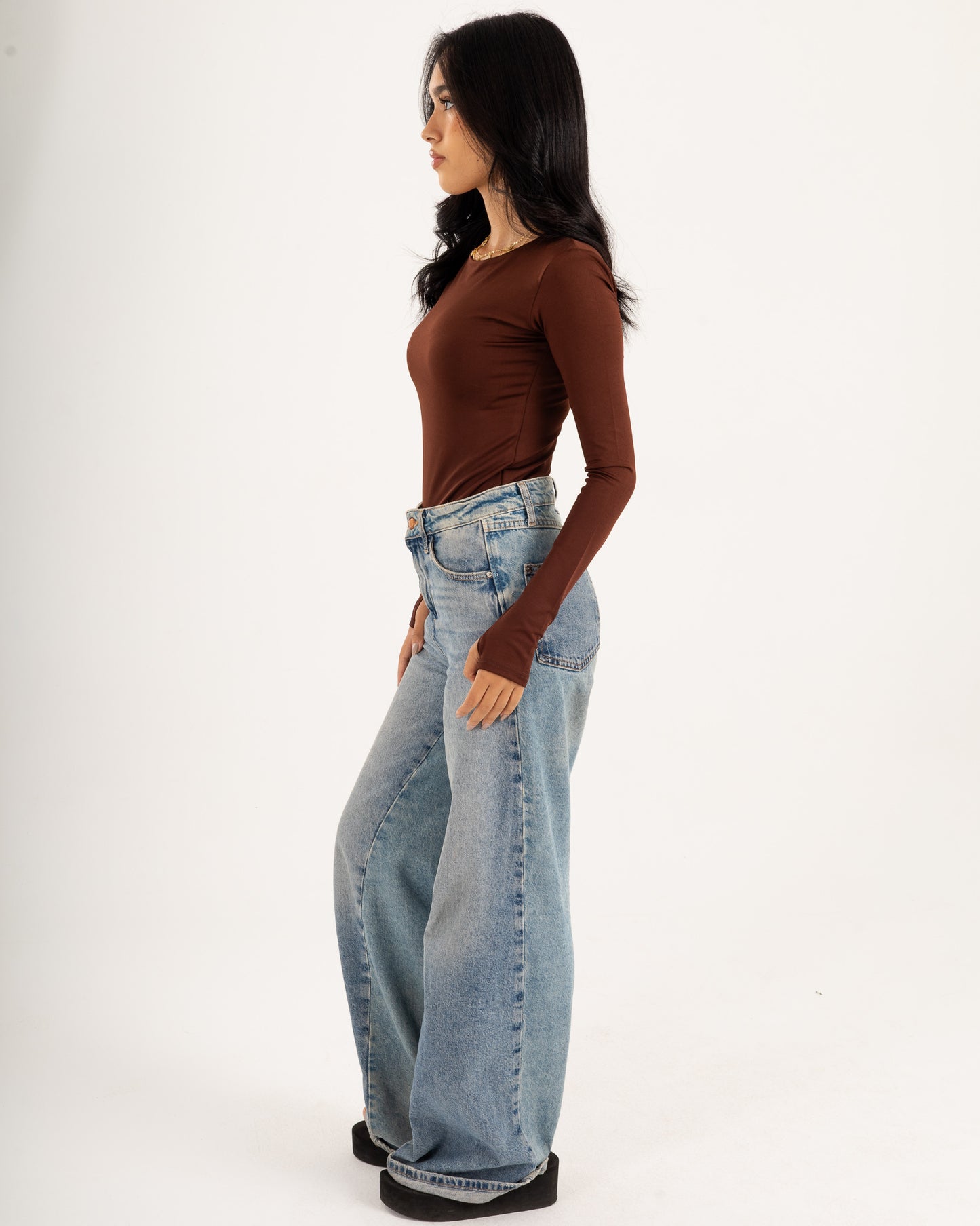 Basic Long Sleeve Top - Slit Cuff - Double Layers.