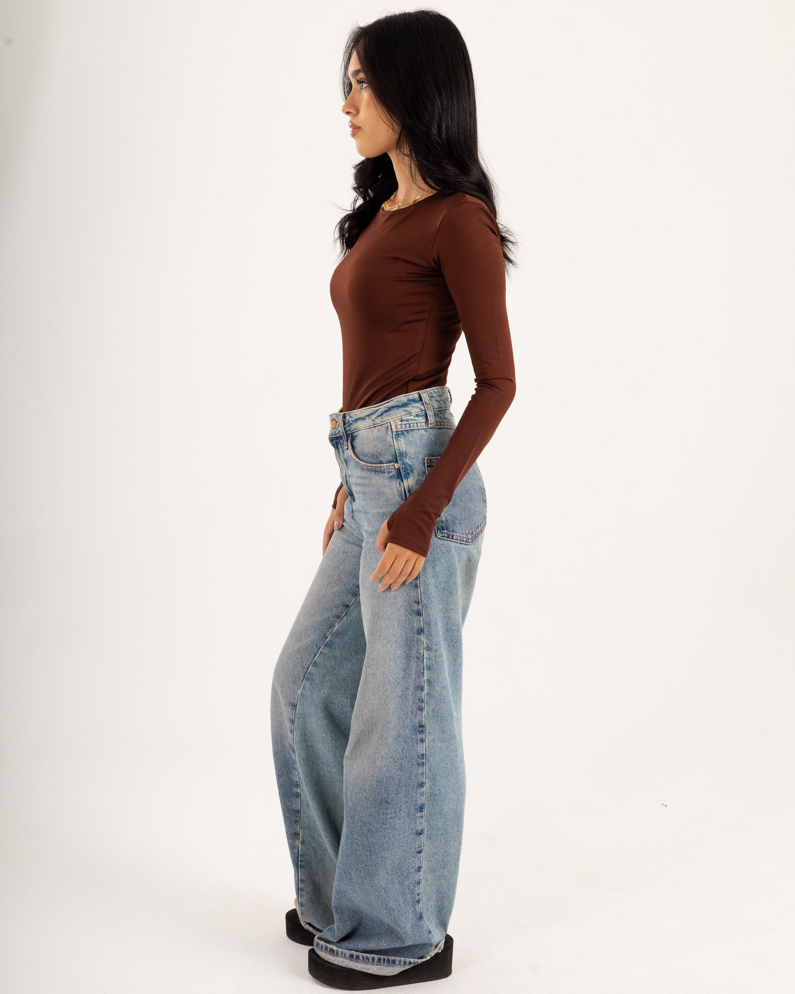 Basic Long Sleeve Top - Slit Cuff - Double Layers.
