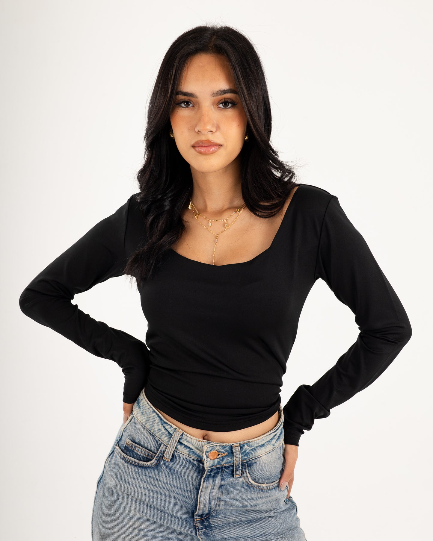 Square V-Neck  Long Sleeve top.