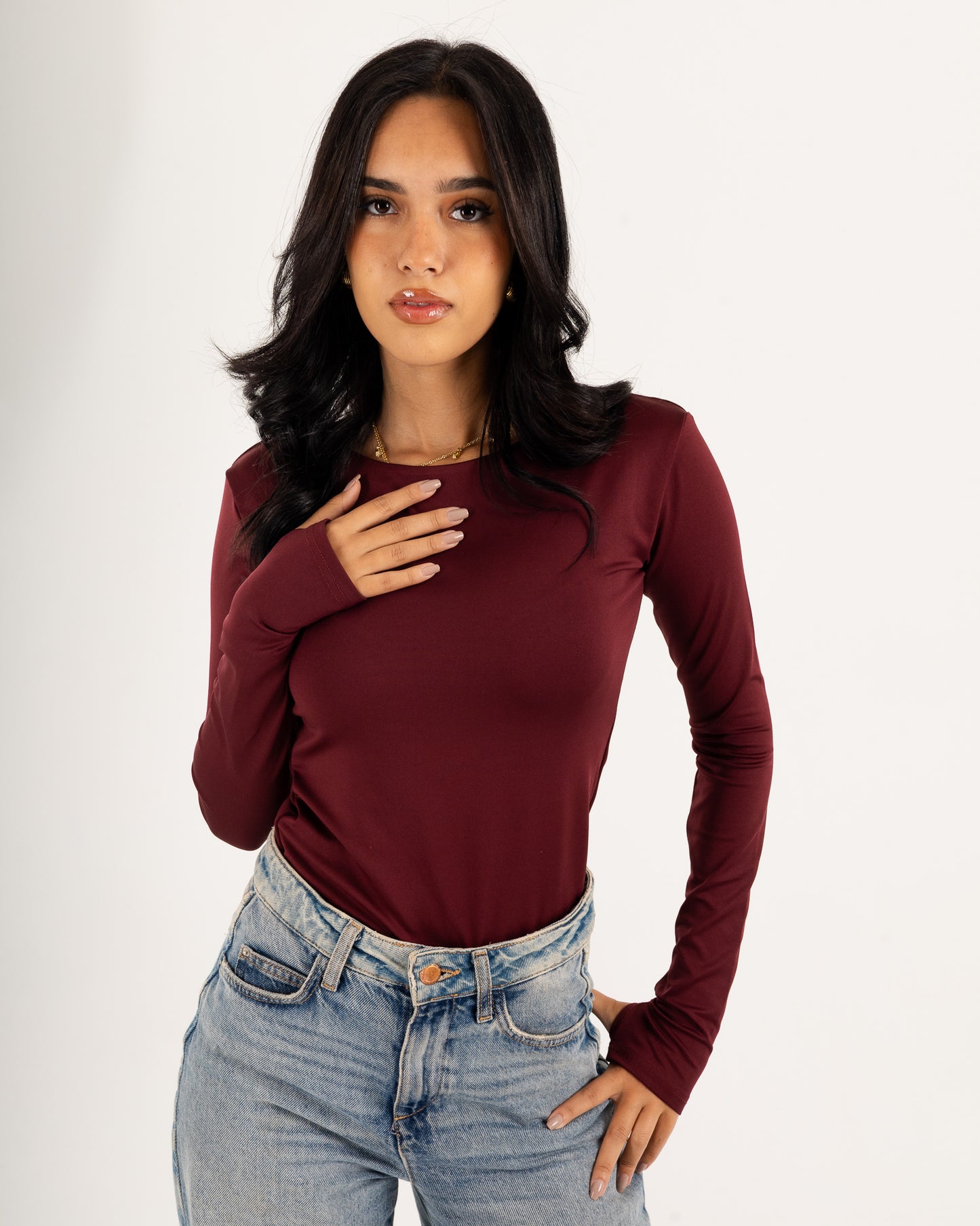 Basic Long Sleeve Top - Slit Cuff - Double Layers.