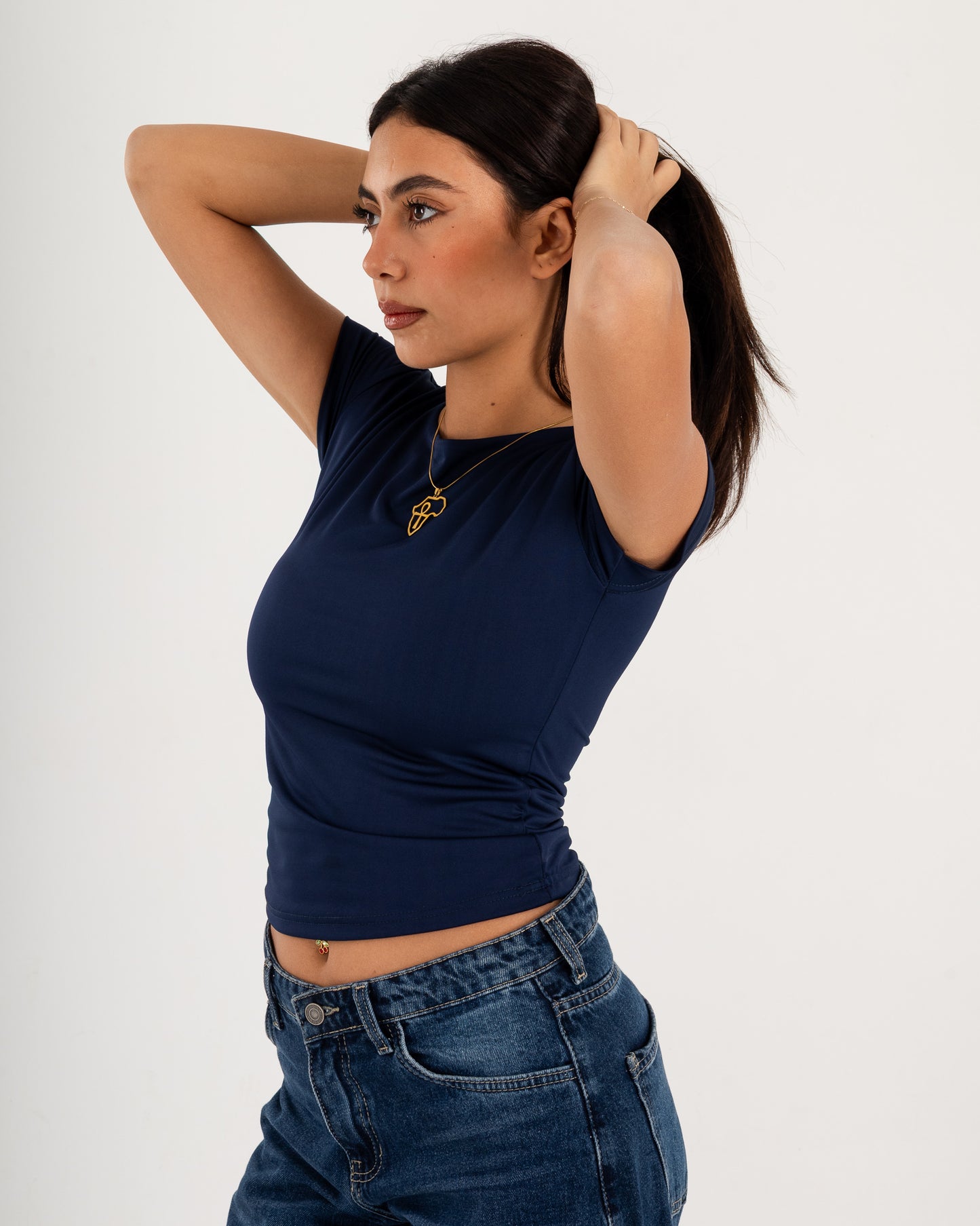 Basic Crew Neck Top - Short Sleeve - Double Layers.