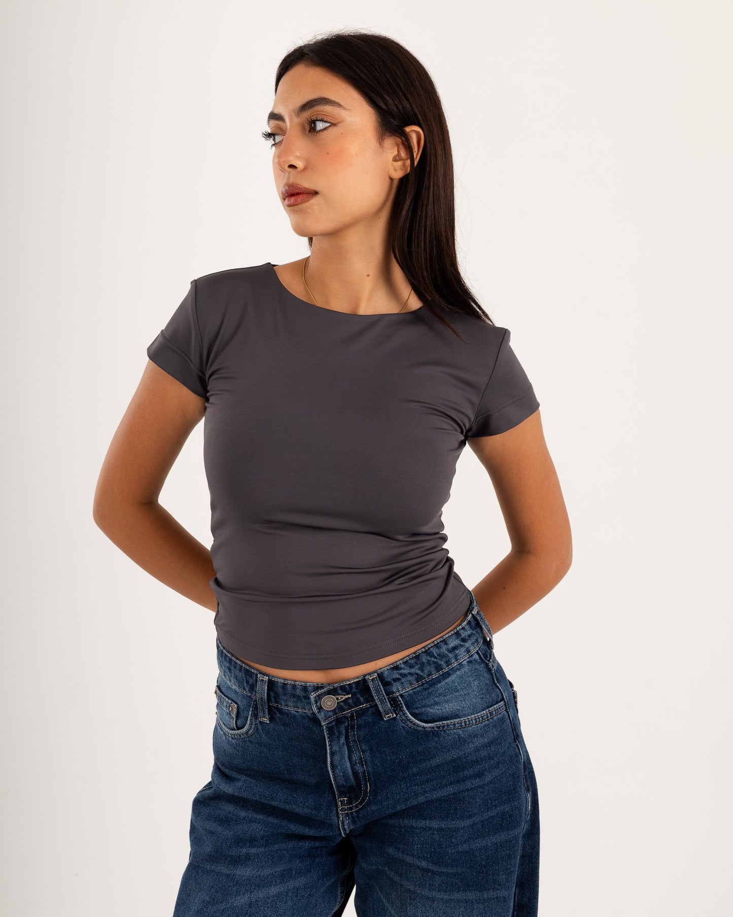 Basic Crew Neck Top - Short Sleeve - Double Layers.