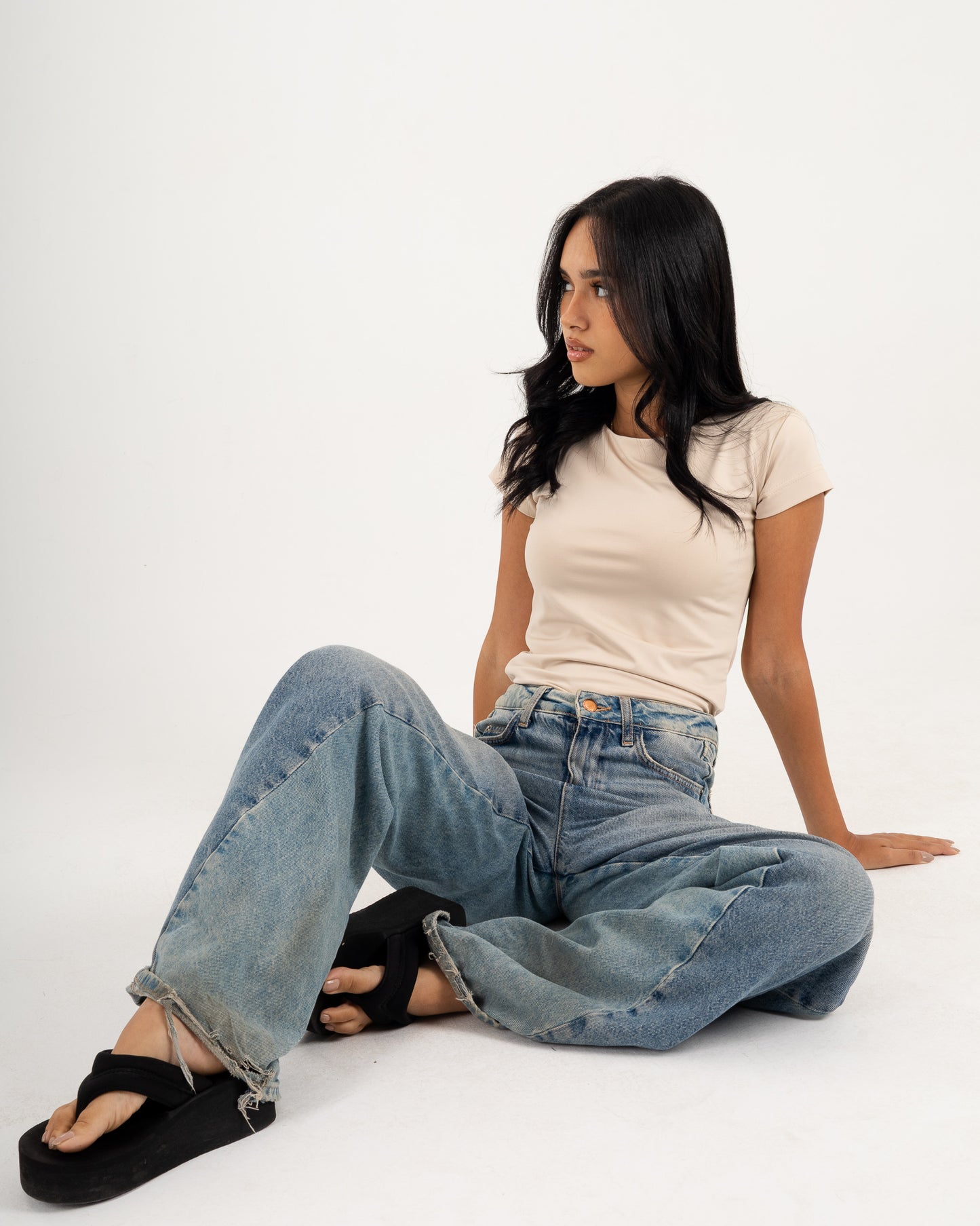 Basic Crew Neck Top - Short Sleeve - Double Layers.