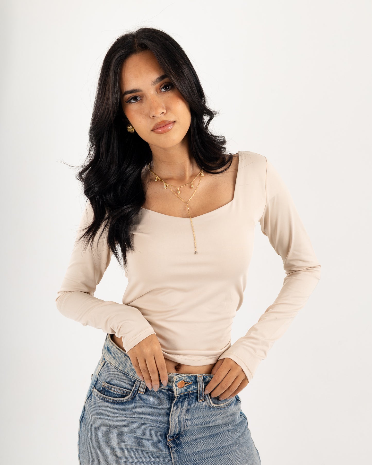 Square V-Neck  Long Sleeve top.