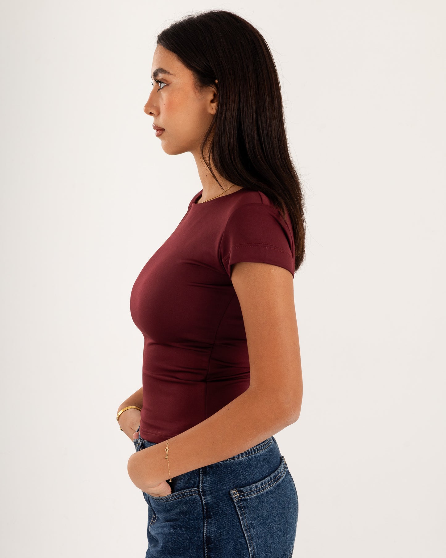 Basic Crew Neck Top - Short Sleeve - Double Layers.