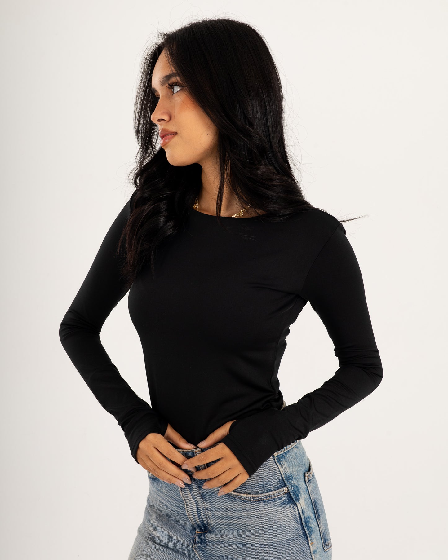Basic Long Sleeve Top - Slit Cuff - Double Layers.