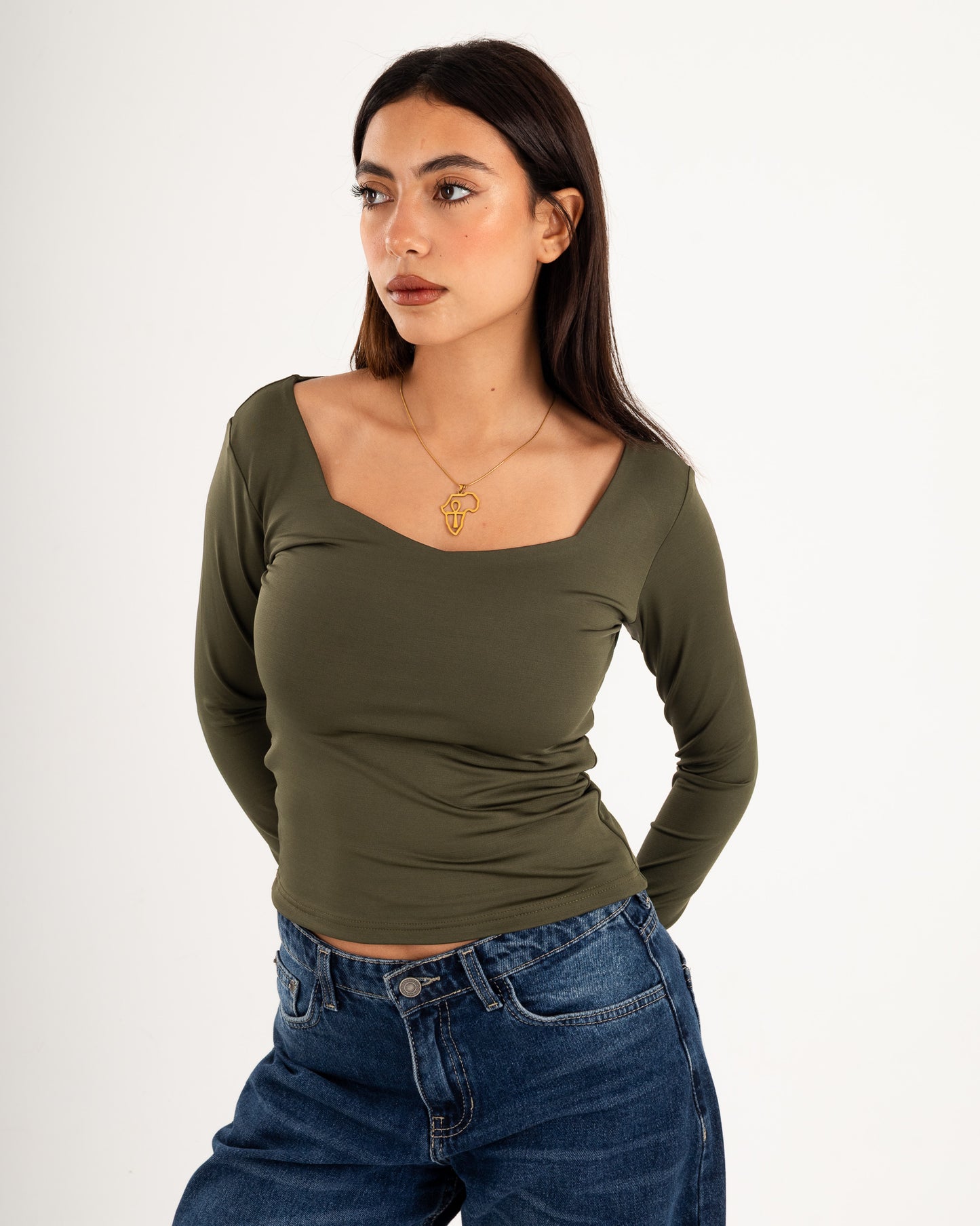 Square V-Neck  Long Sleeve top.
