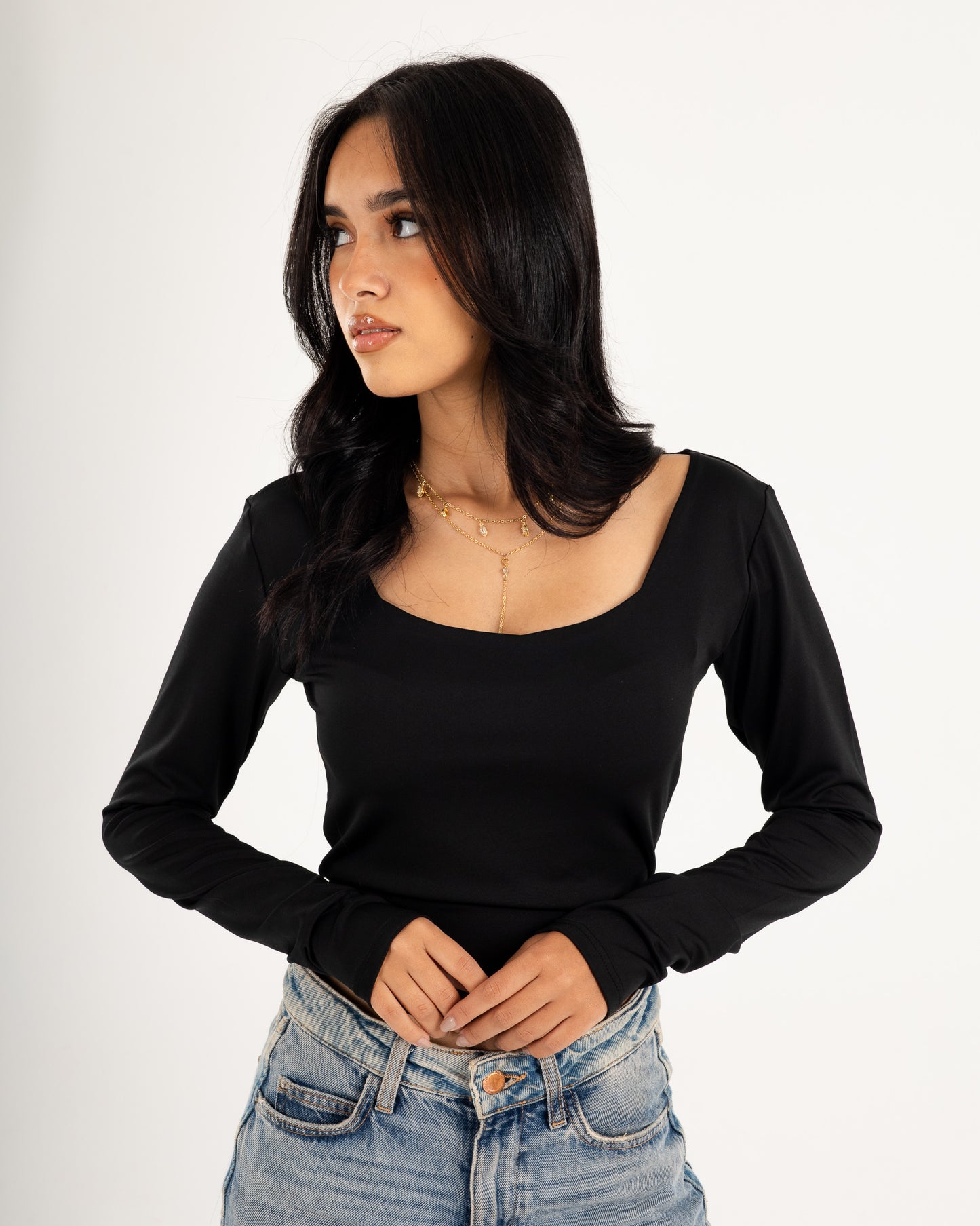 Square V-Neck  Long Sleeve top.