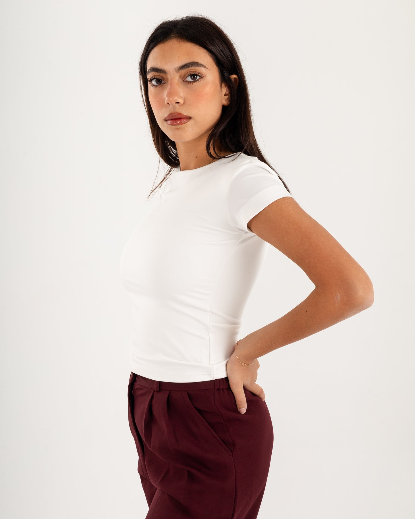 Basic Crew Neck Top - Short Sleeve - Double Layers.