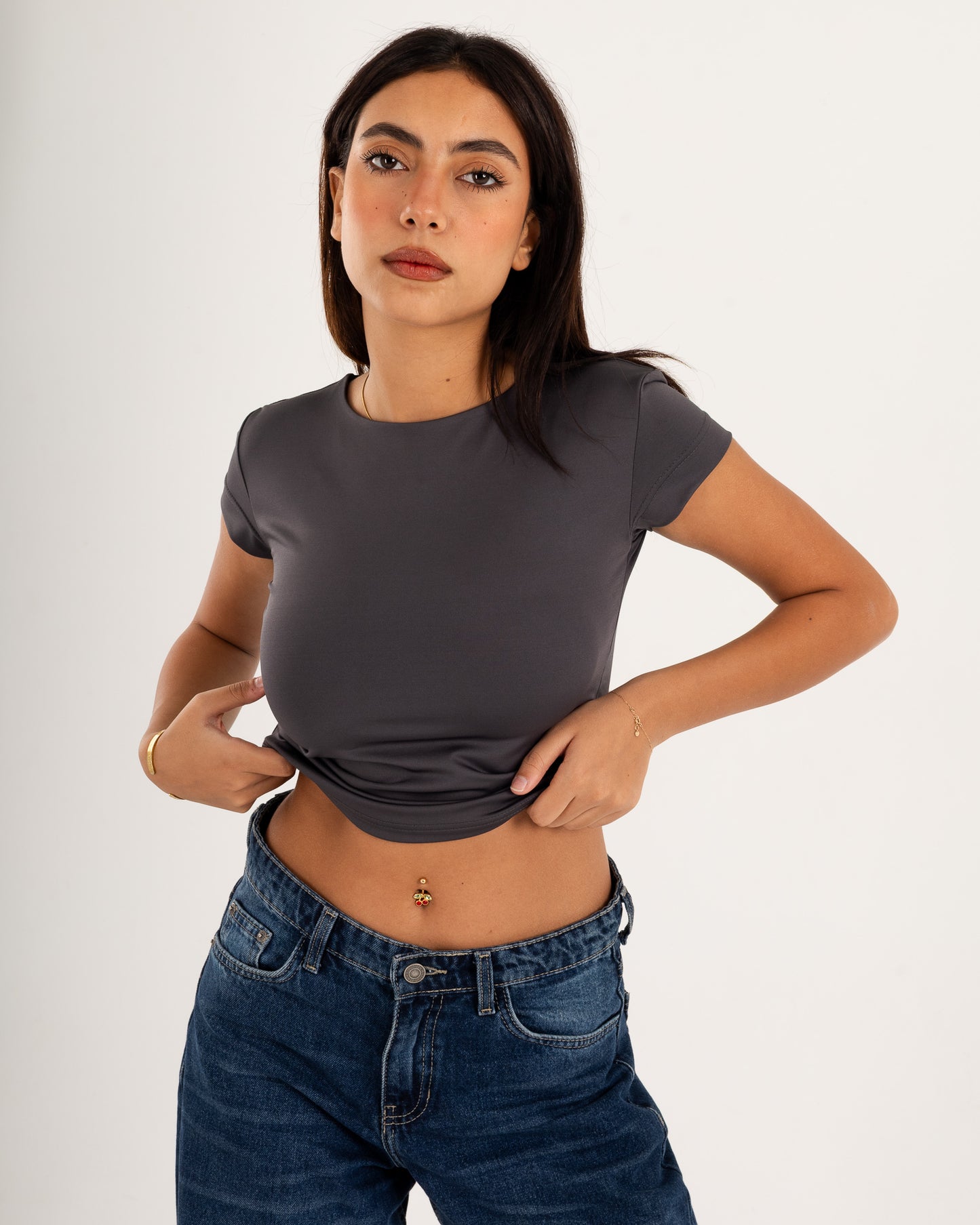 Basic Crew Neck Top - Short Sleeve - Double Layers.