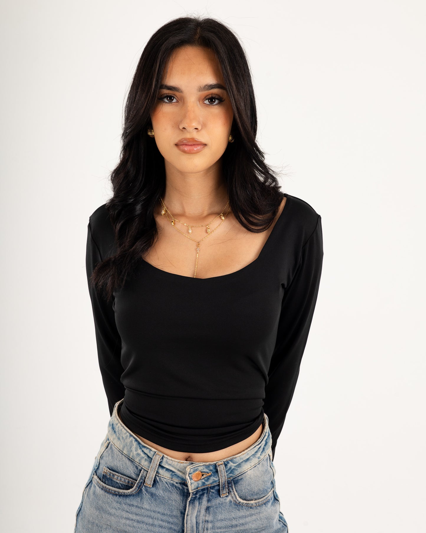 Square V-Neck  Long Sleeve top.