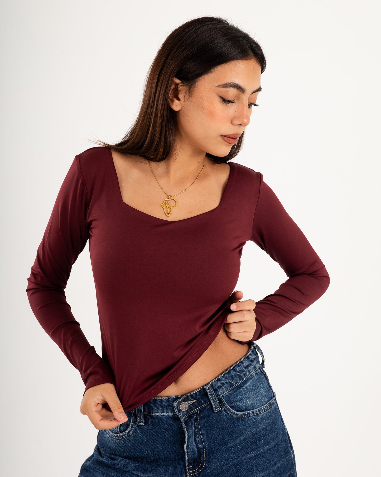 Square V-Neck  Long Sleeve top.