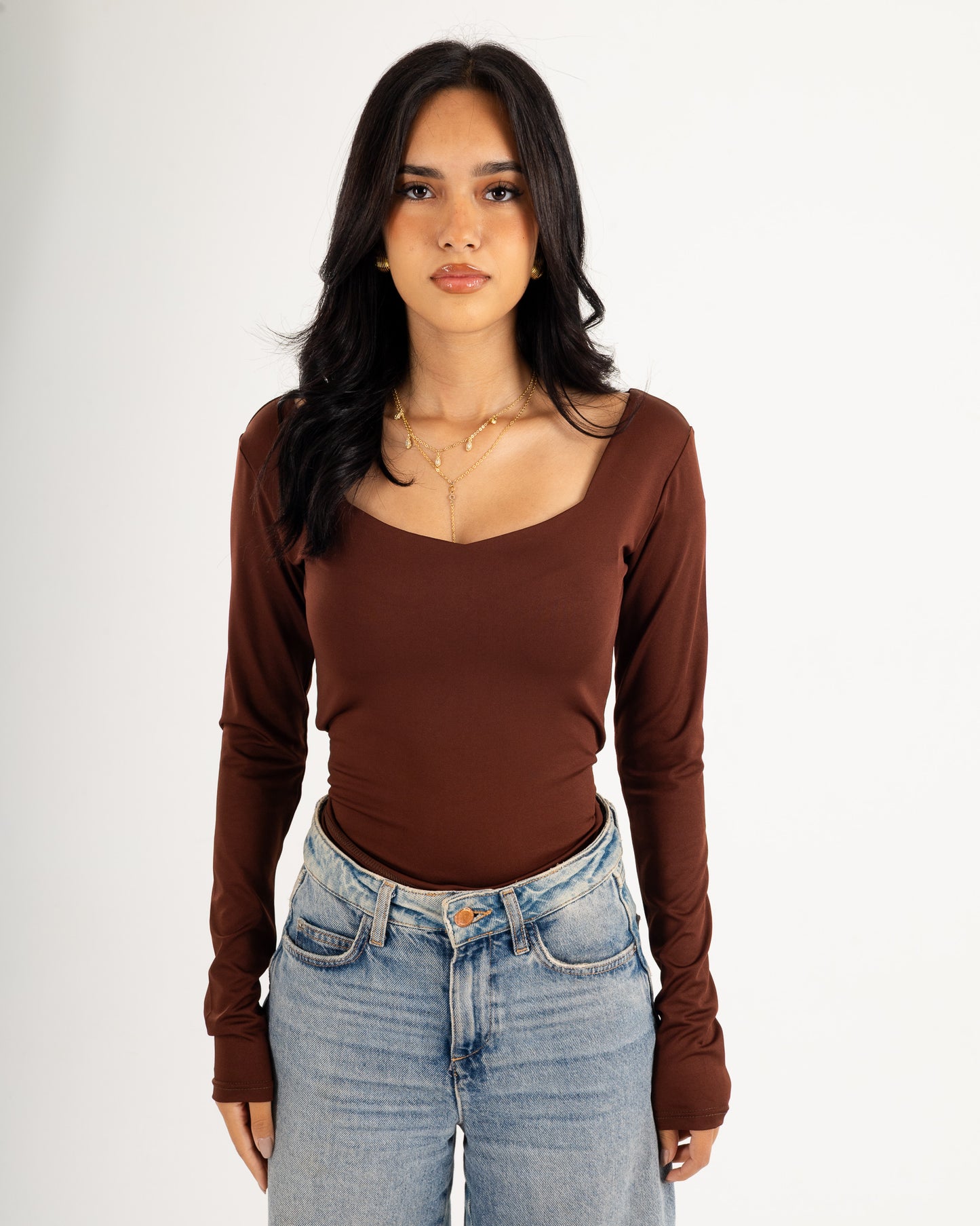 Square V-Neck  Long Sleeve top.