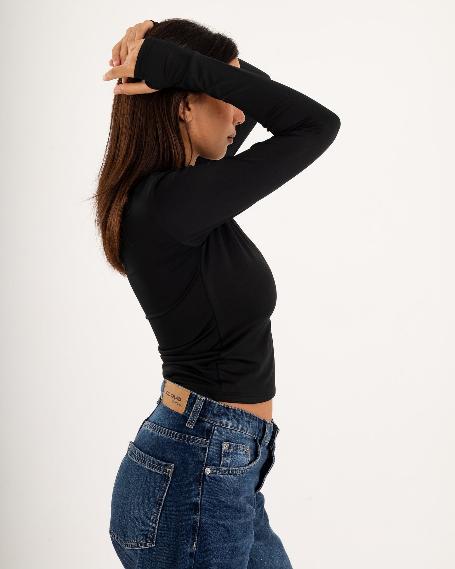 Zipper Long Sleeve Top - Slit Cuff - Double Layers.