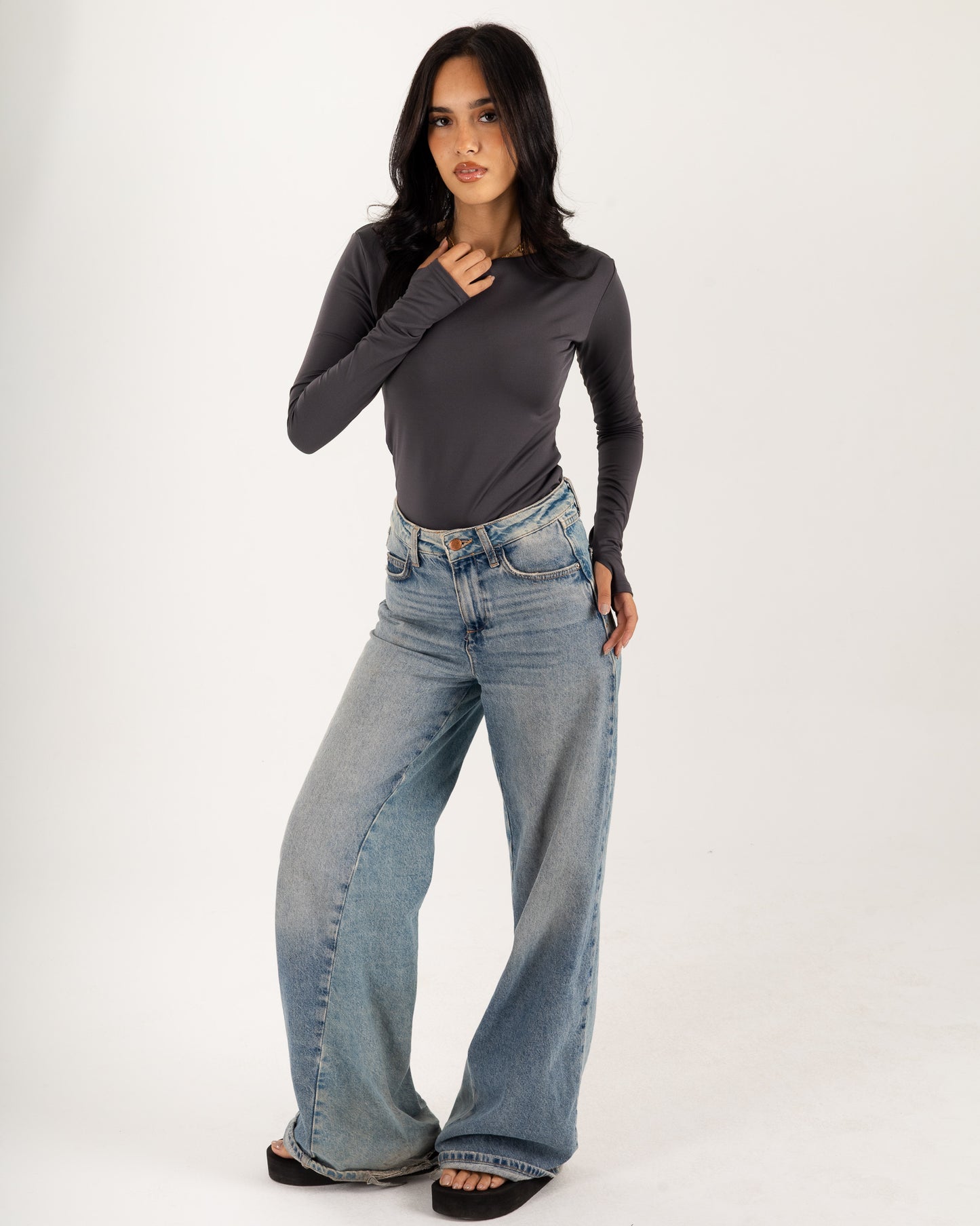 Basic Long Sleeve Top - Slit Cuff - Double Layers.