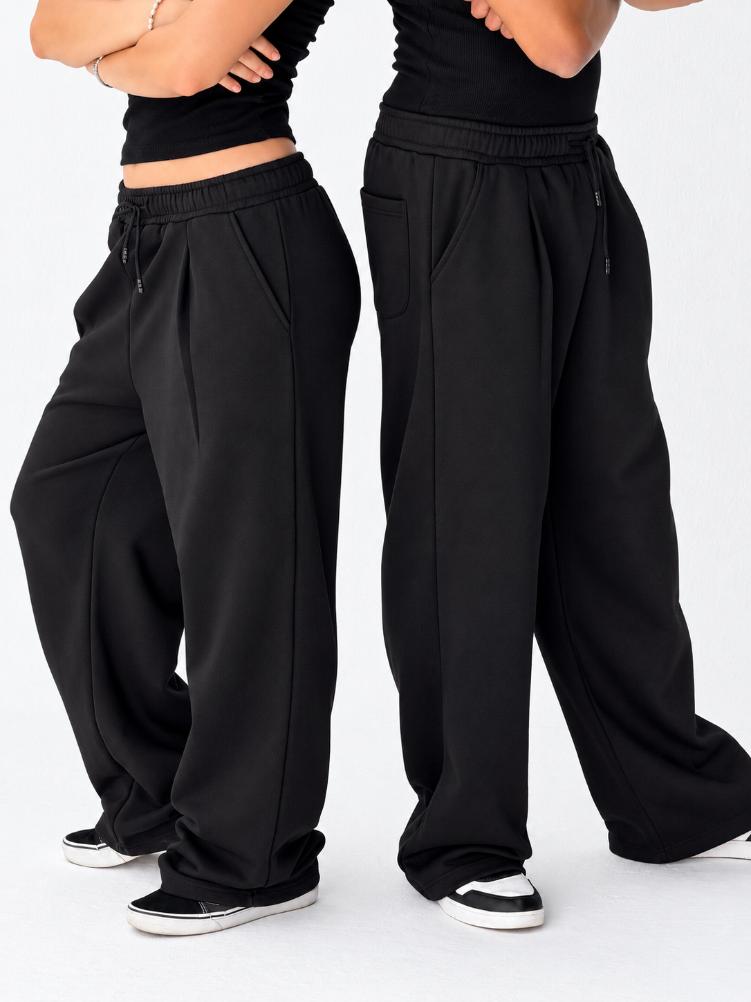 Duo Unisex Pleated Wide-Leg Sweatpants – 100% Cotton Face