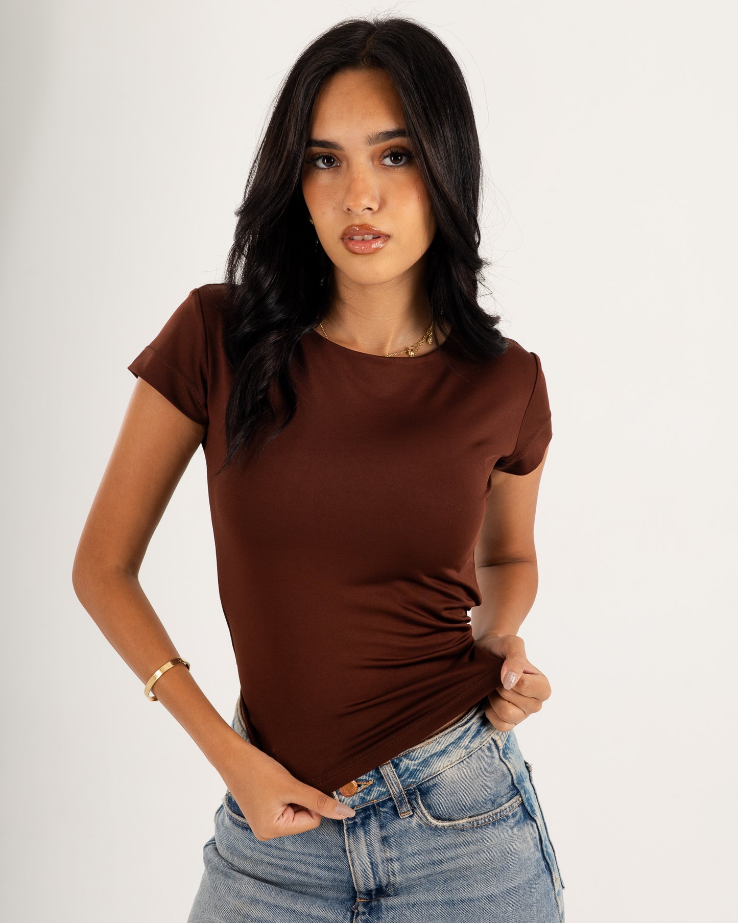 Basic Crew Neck Top - Short Sleeve - Double Layers.