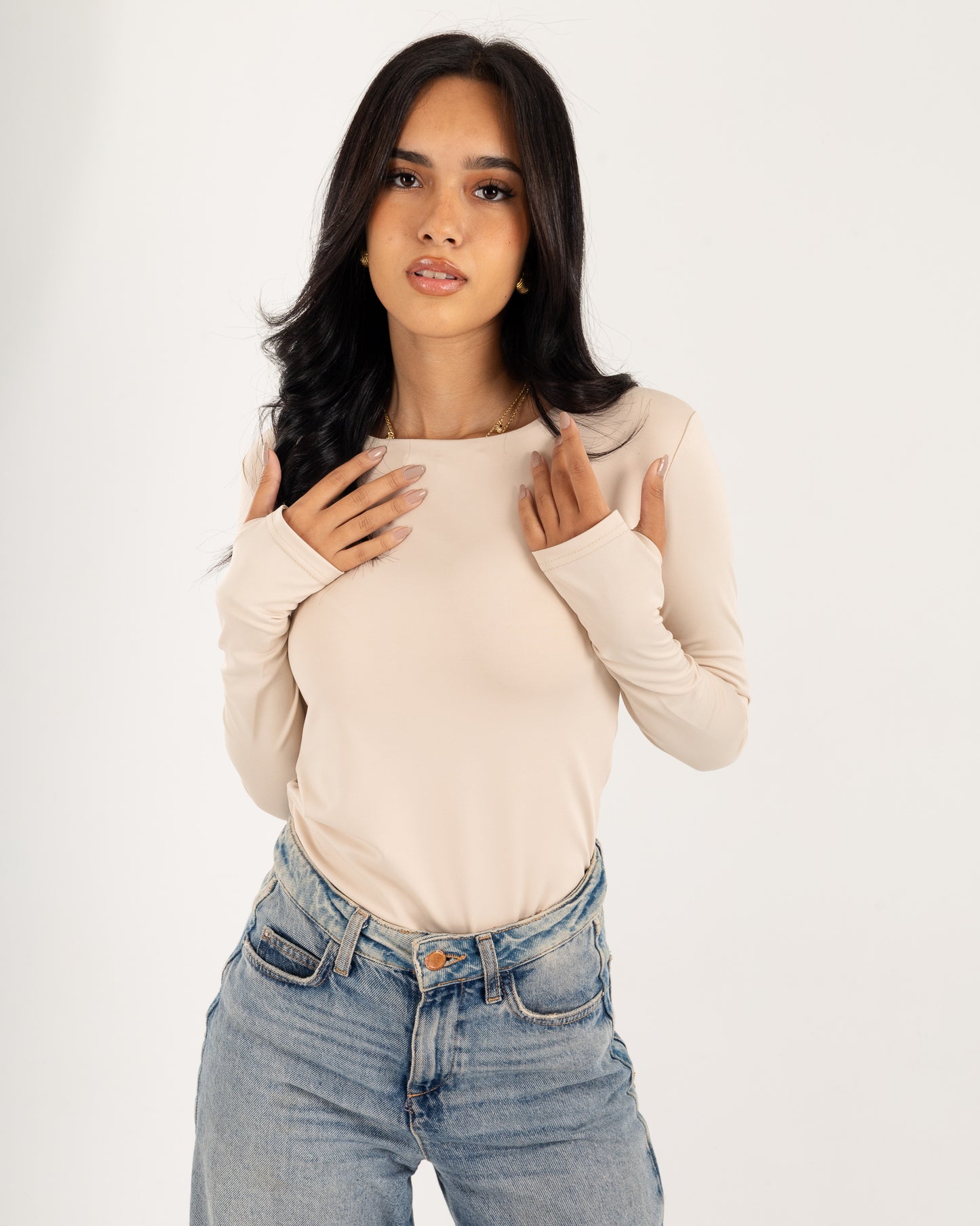 Basic Long Sleeve Top - Slit Cuff - Double Layers.