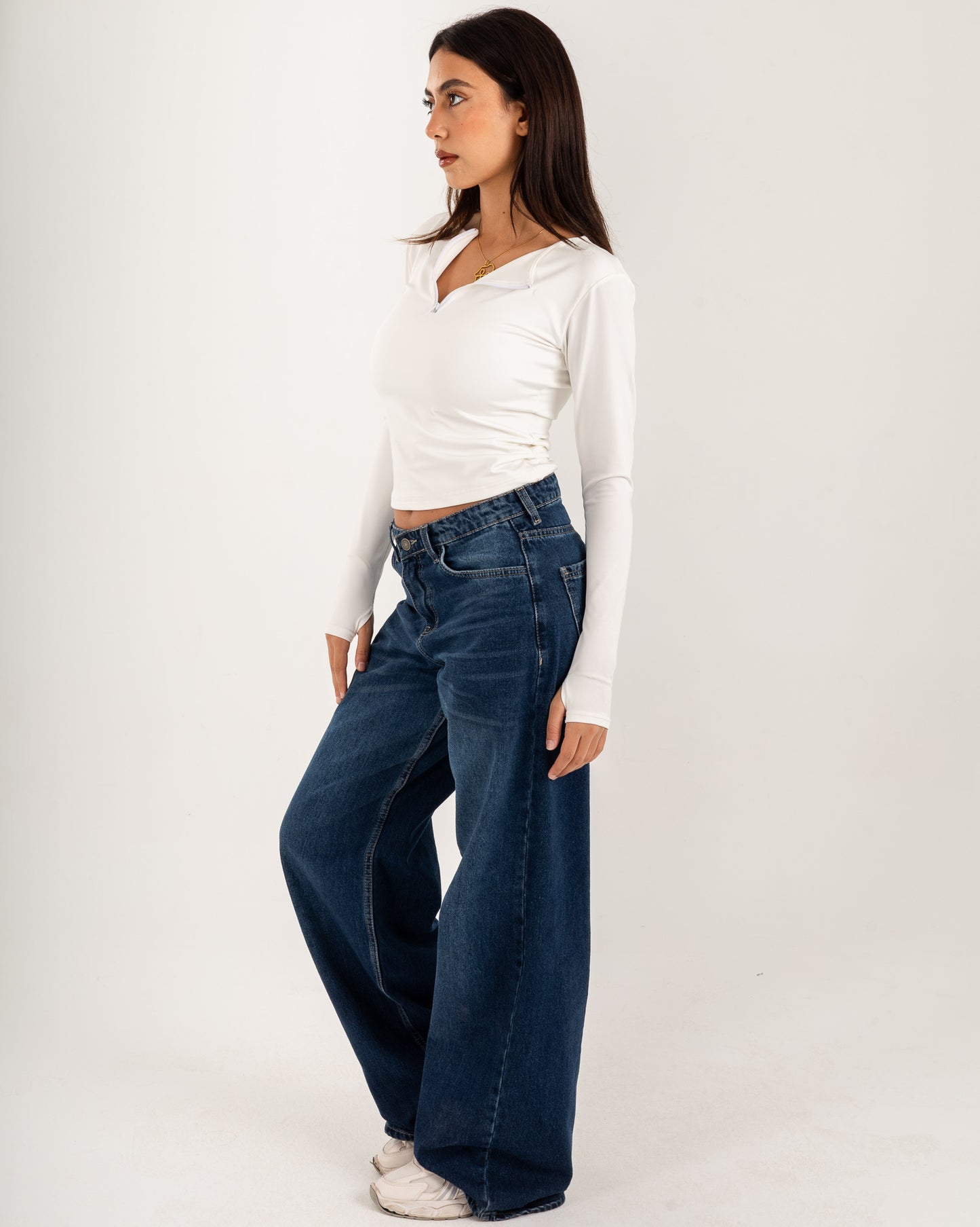 Zipper Long Sleeve Top - Slit Cuff - Double Layers.