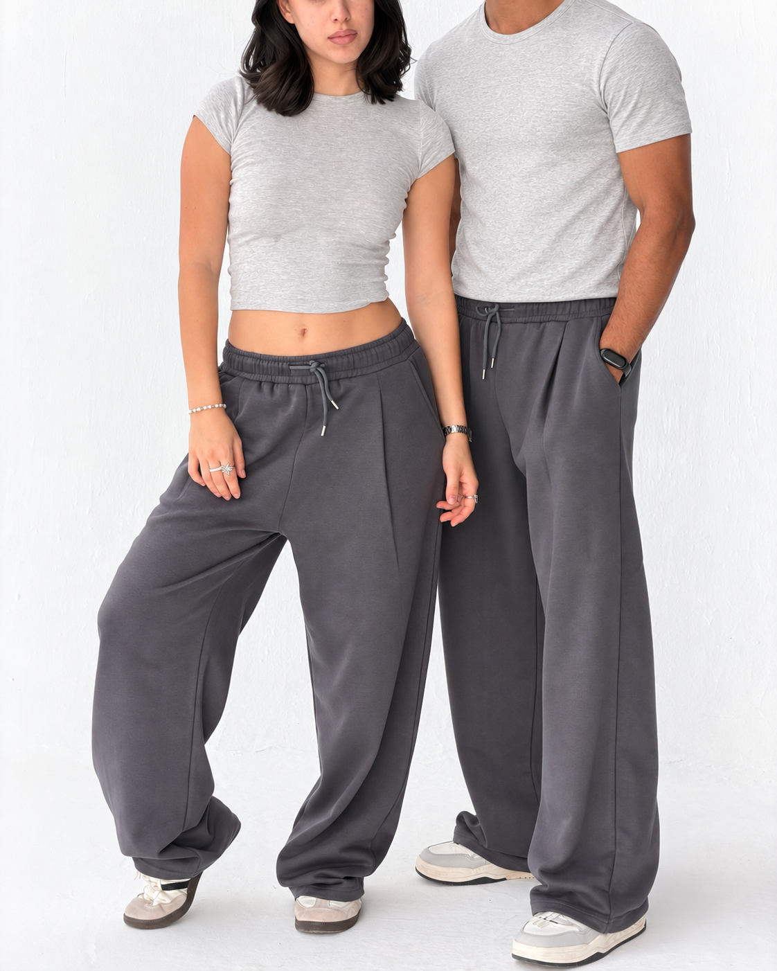 Duo Unisex Pleated Wide-Leg Sweatpants – 100% Cotton Face