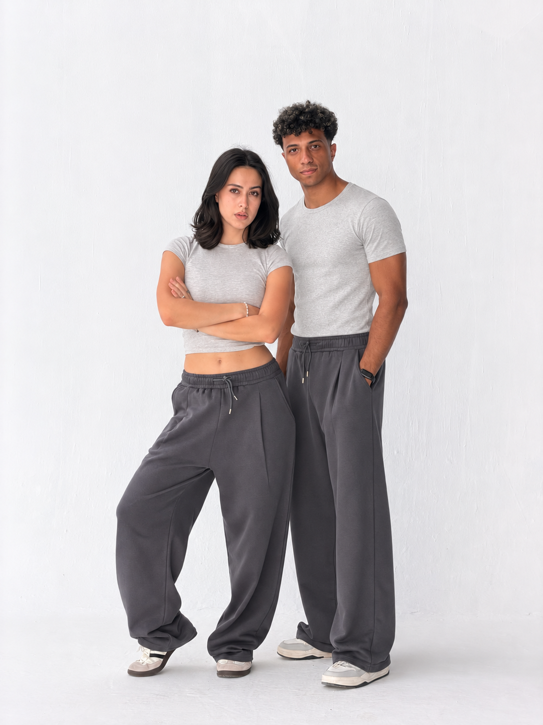 Duo Unisex Pleated Wide-Leg Sweatpants – 100% Cotton Face