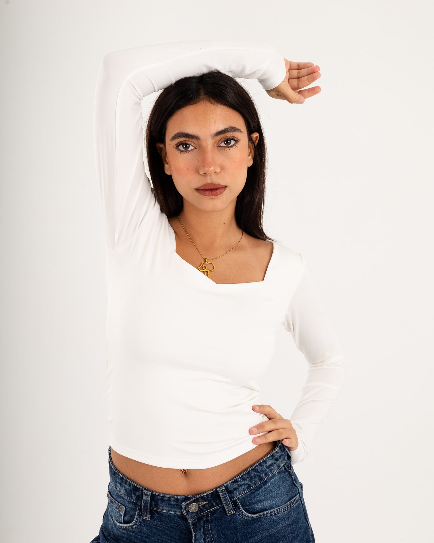 Square V-Neck  Long Sleeve top.