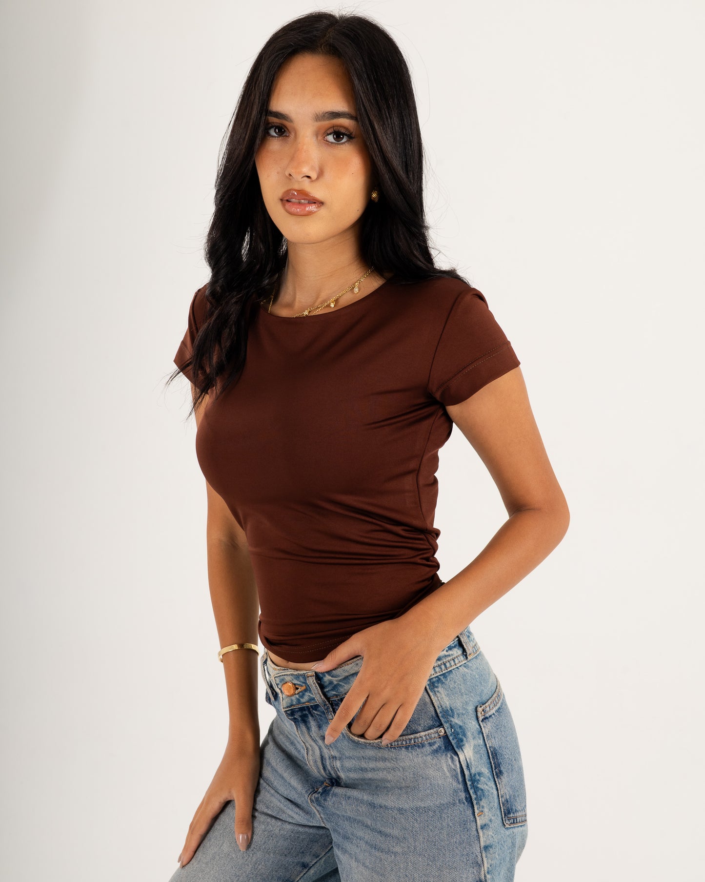 Basic Crew Neck Top - Short Sleeve - Double Layers.