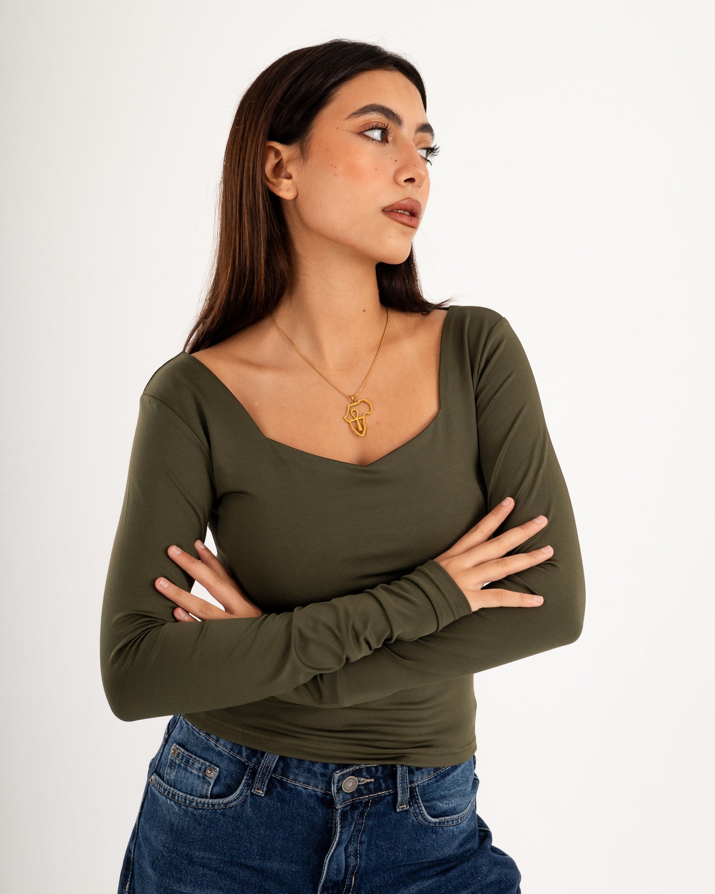 Square V-Neck  Long Sleeve top.