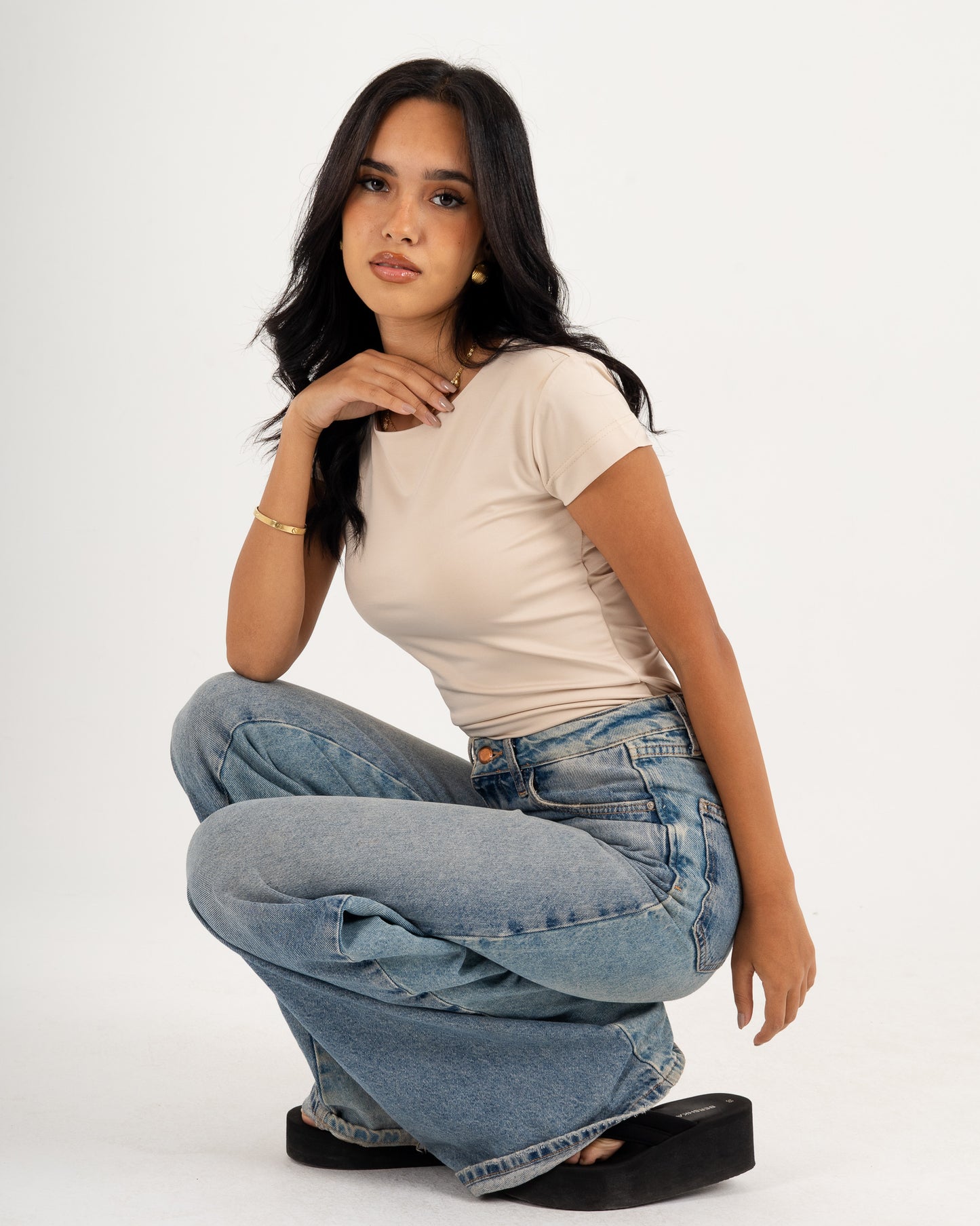 Basic Crew Neck Top - Short Sleeve - Double Layers.