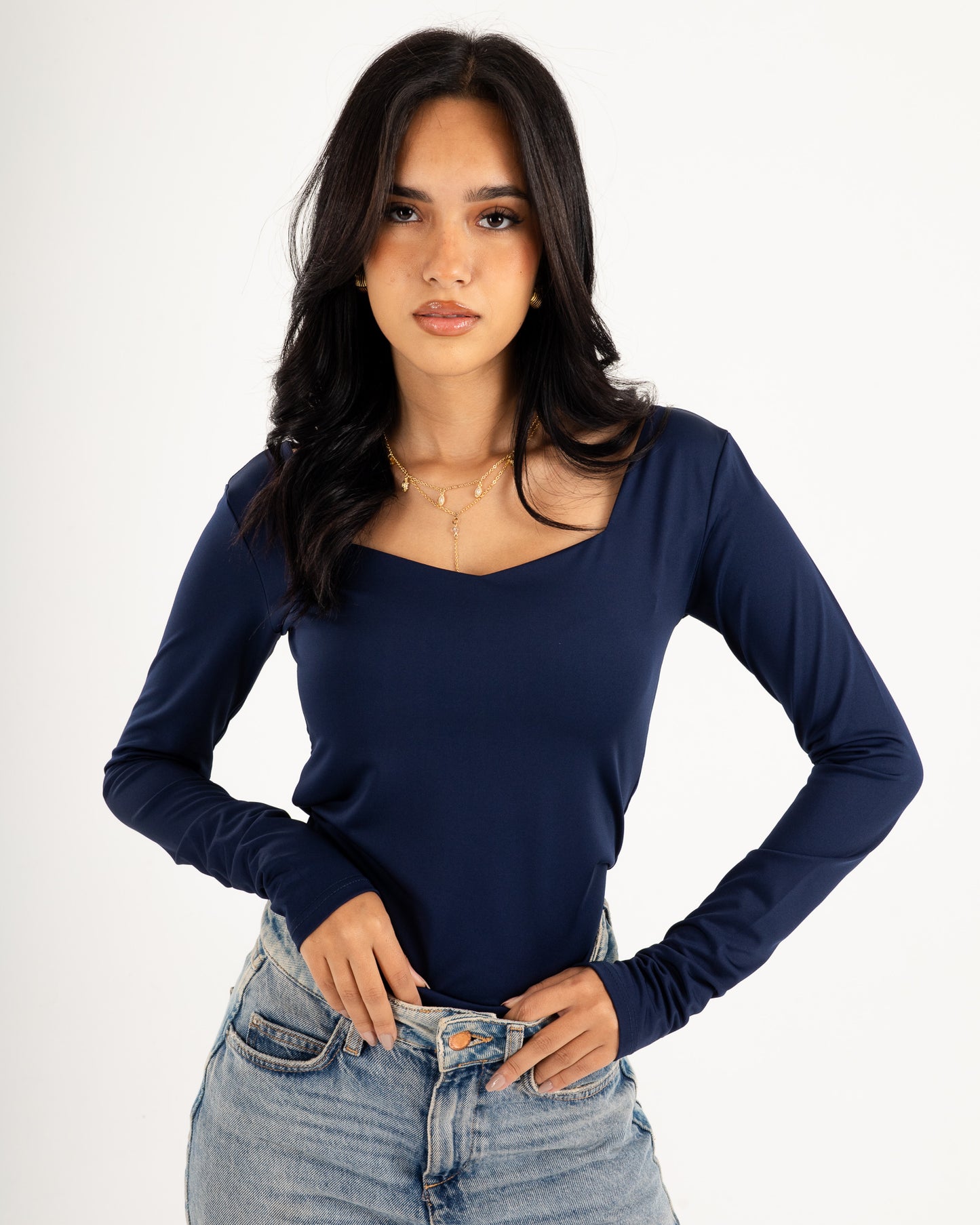 Square V-Neck  Long Sleeve top.